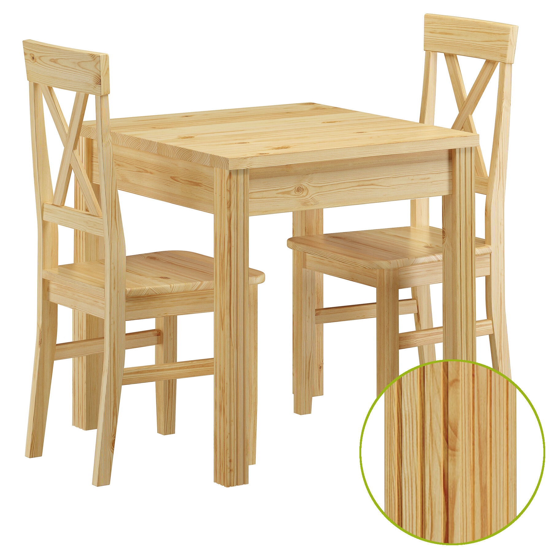 Holztisch, Vierbeiniger Tisch, Kleiner Esstisch, Naturholz, Stuhlset?,