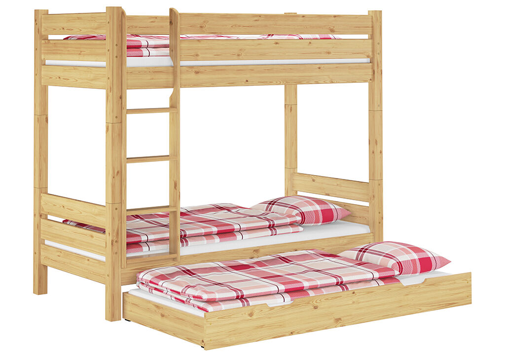 holzbetten, stockbett, etagenbett, ausziehbares bett, plattbett?, Etagenbett Kiefer natur teilbar mit Gästebettkasten