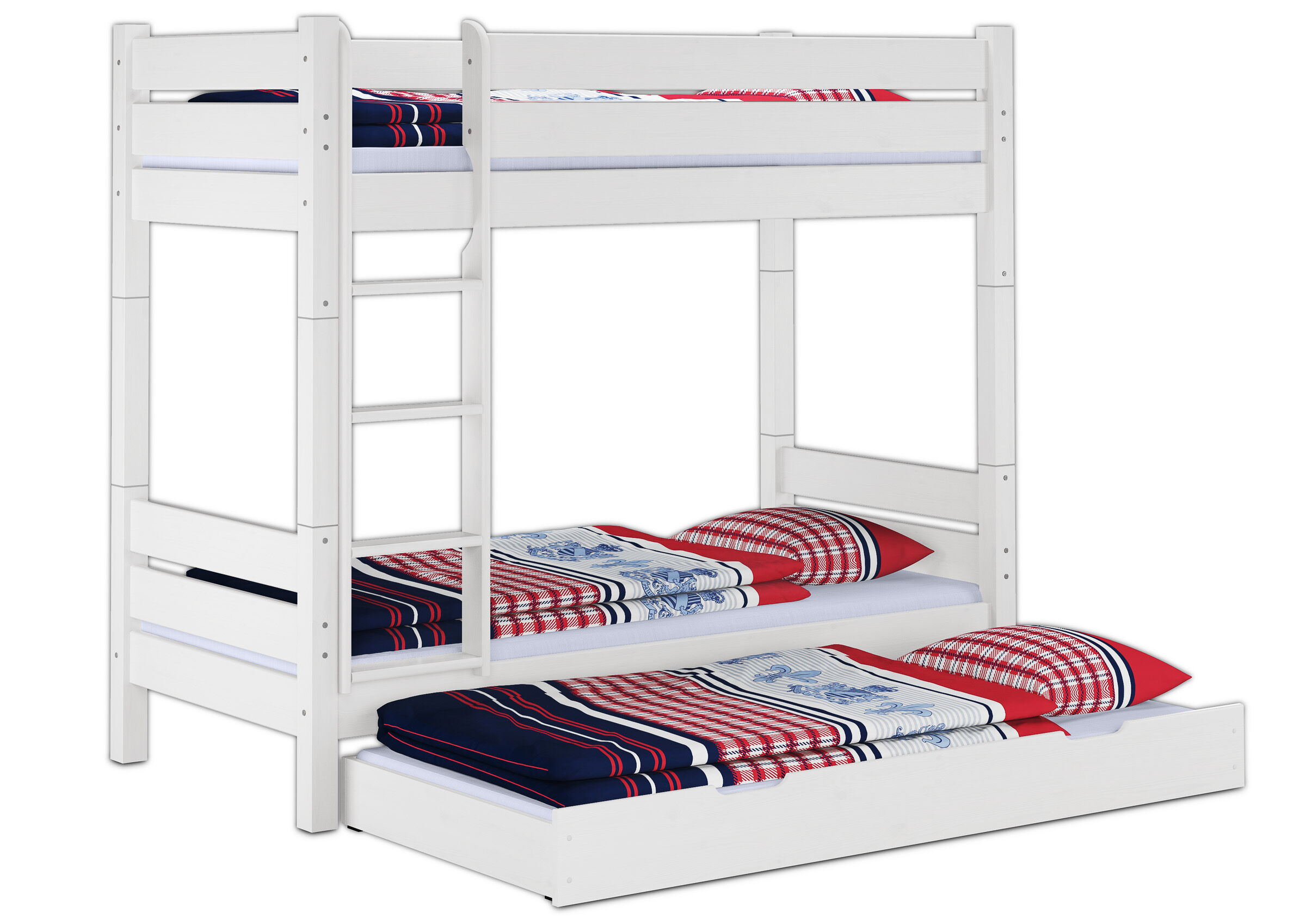 hochbett, holz, weiß, muster, bettwäsche, Etagenbett Kiefer weiß teilbar mit Gästebettkasten