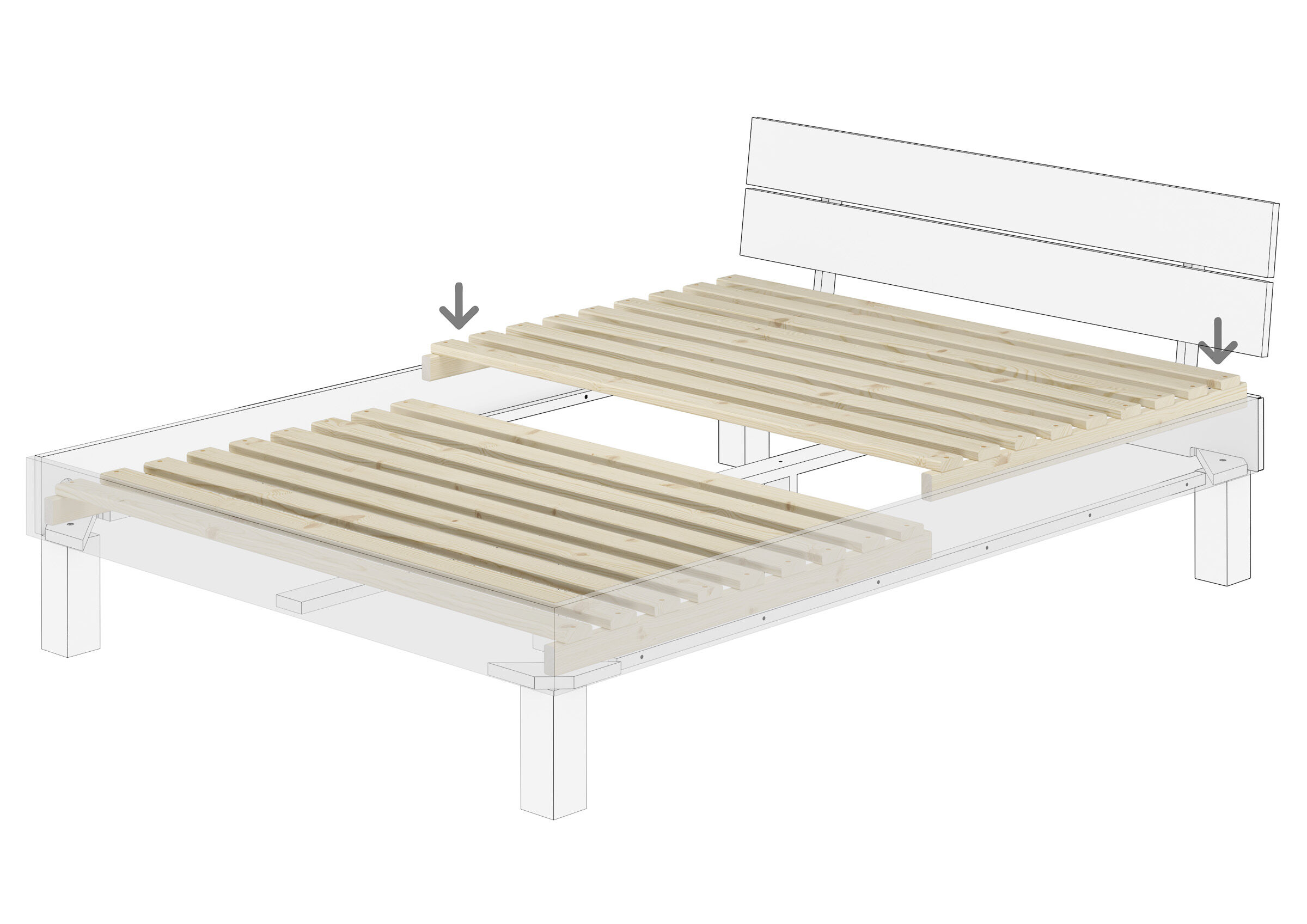 bett, lattenrost, holz, massiv, bettgestell, Bett mit starrem Lattenrost 140x200