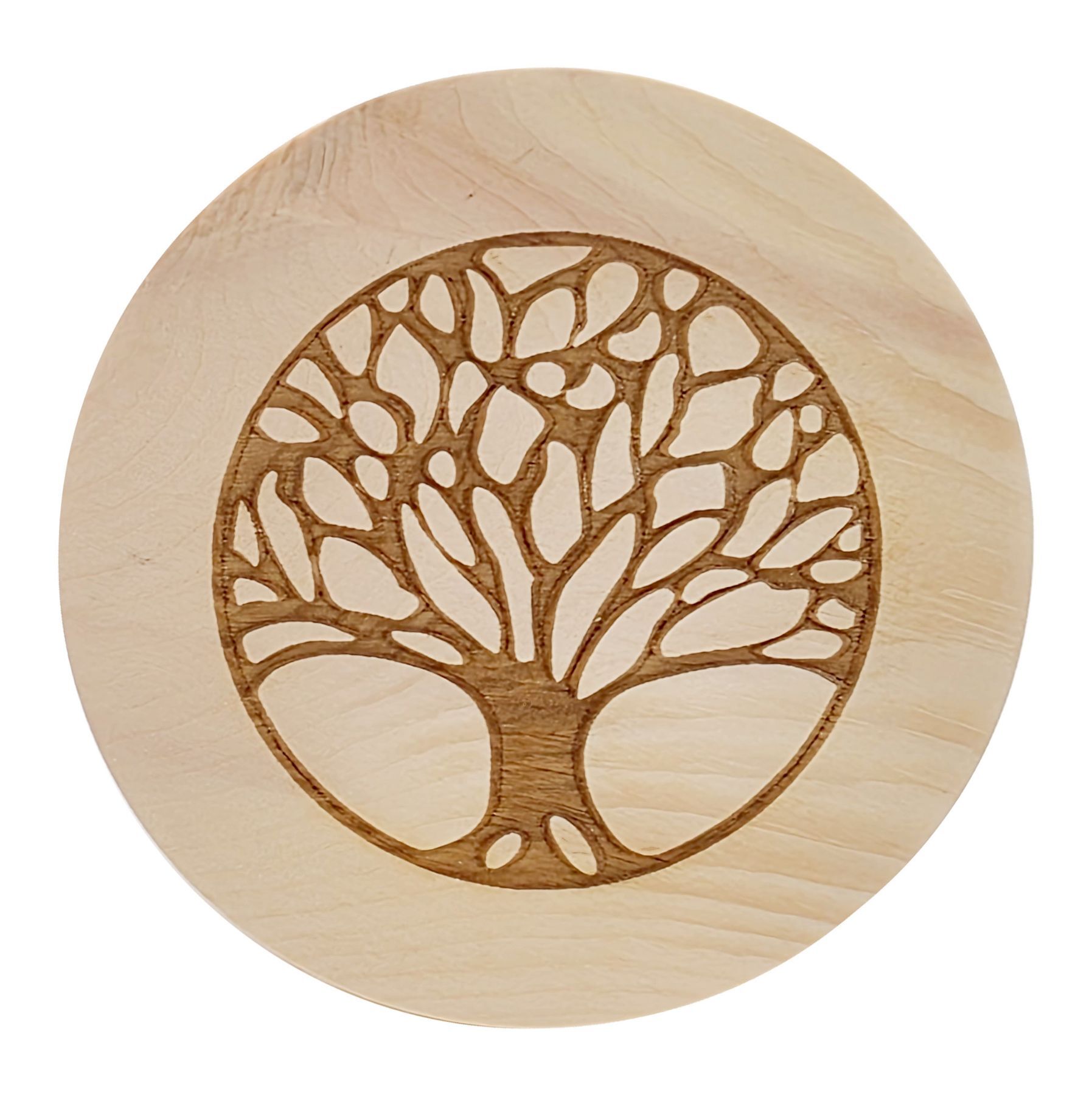 Holzmedaille, Baum Muster, Tree Silhouette, Runde Scheibe, Dekoration Holz, Detailbild des Deckels
