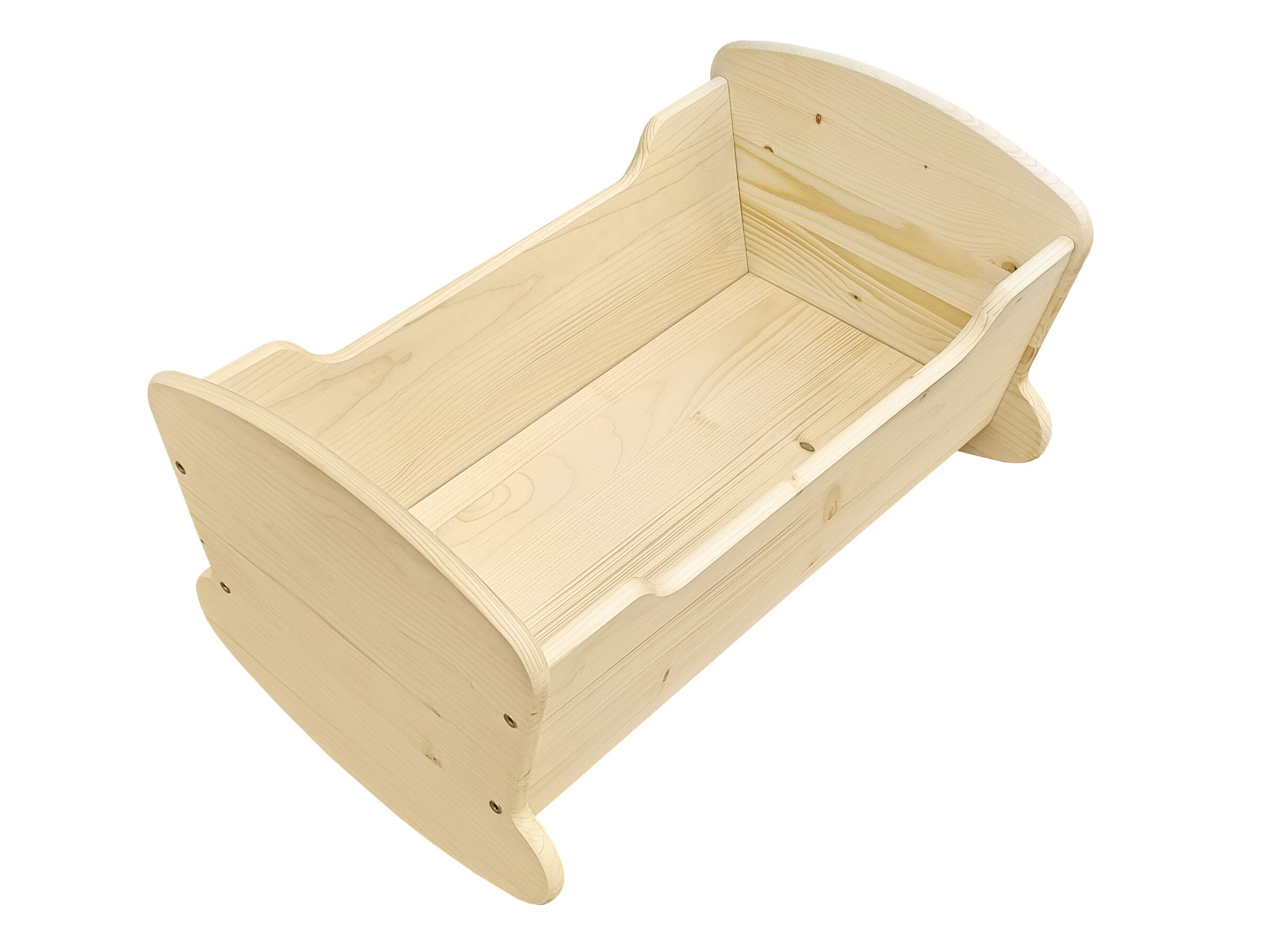 Holzkorb, Holzkiste, Holzbox, Holzauflauf?, Holzboxen, Schlichte Massivholzwiege für Puppen 53x34x30 cm