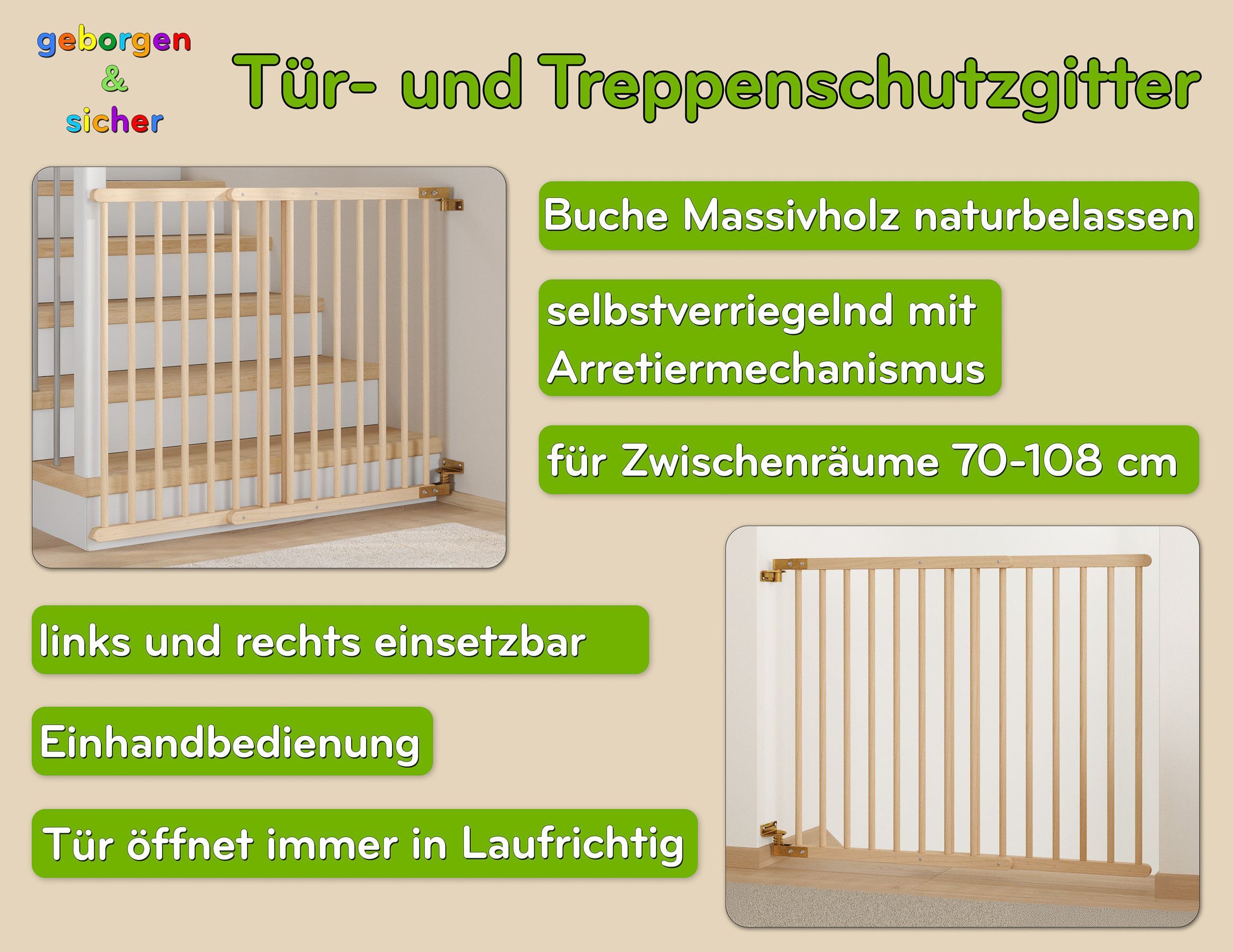 baby gate, Holz, Sicherheitsgitter, Treppengitter, Türschutzgitter, Detailbild des Türschutzgitters
