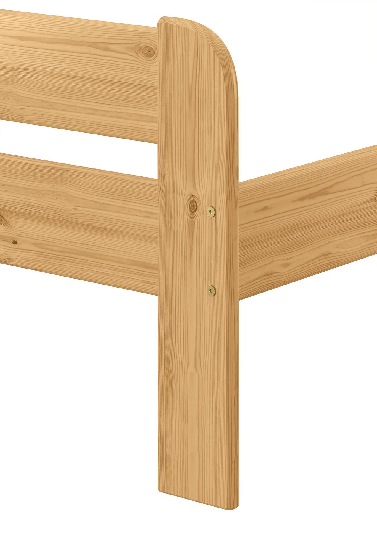 Holzbett, Kopfteil, Bettrahmen, Holzmaserung, Naturholz, Detailbild des Bettrahmens 90x200