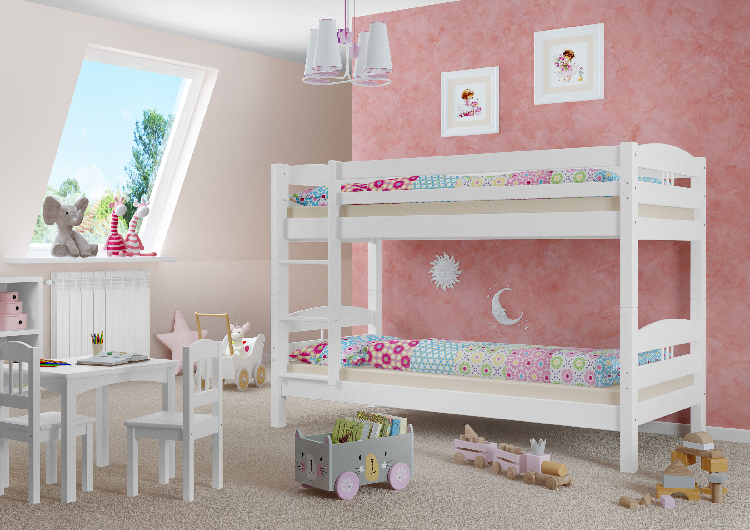 hochbett, holz, weiß, junior, spielfläche, Mädchen Etagenbett weiß