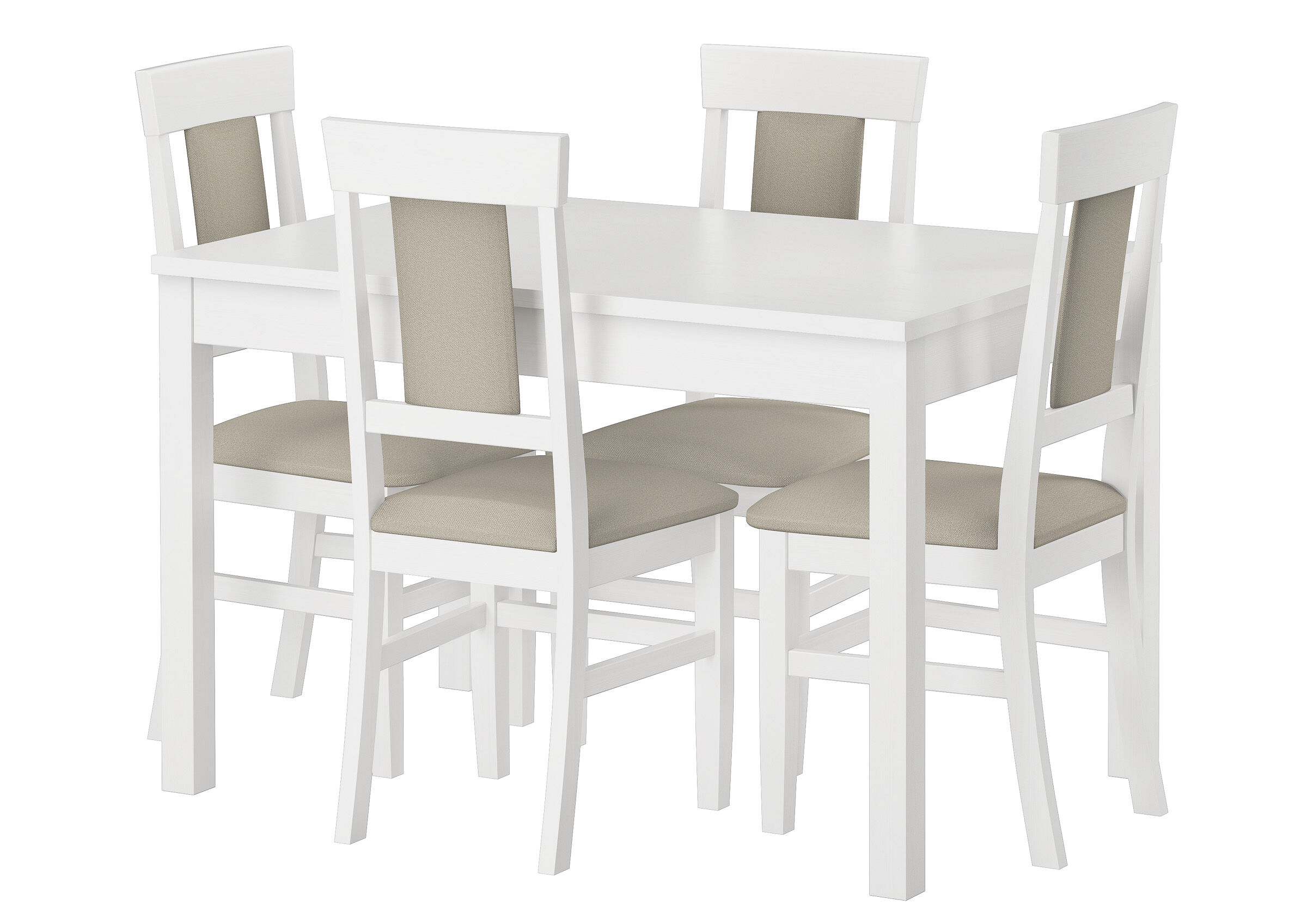 Esstisch, 6-Sitz, weiß, Holztisch, beige Sitzkissen, Doppelpack Stühle
