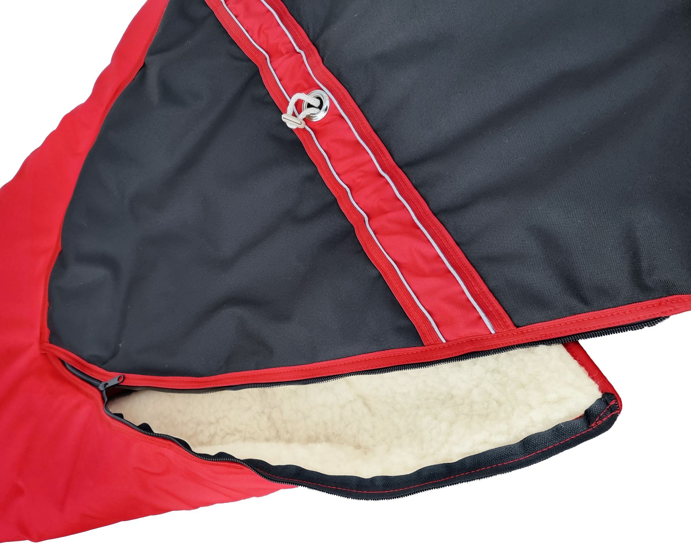 Reißverschluss, Fleece-Fütterung, Parka, rot, Außenjacke, Detailbild Winterfußsack rot