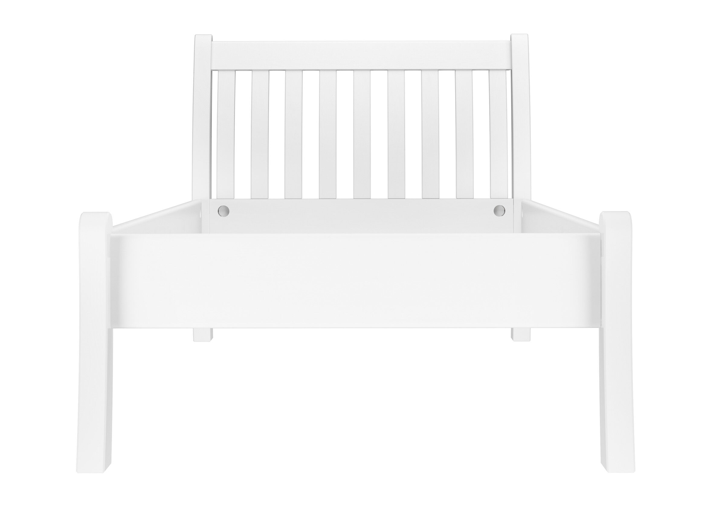 Kinderbett, Holzbett, Weiß, Gitterbett, Kopfteil, Frontansicht Kiefer Bett weiß