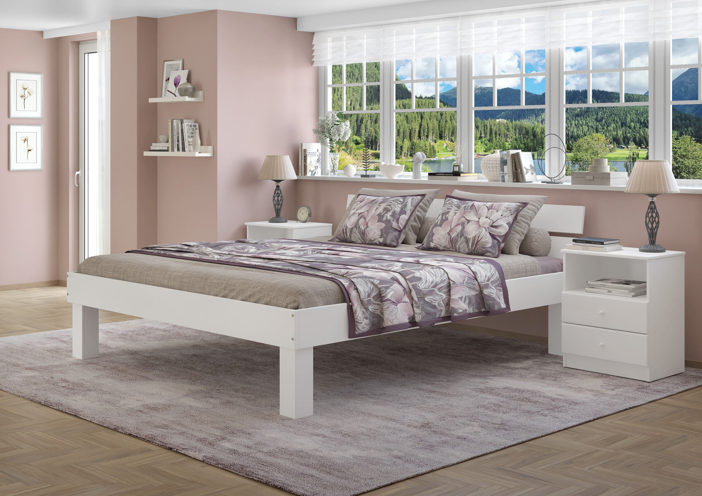 bett, wohnzimmer, matt, blumenmuster, rosé, Pfosten-Erweiterung für Bettenerhöhung