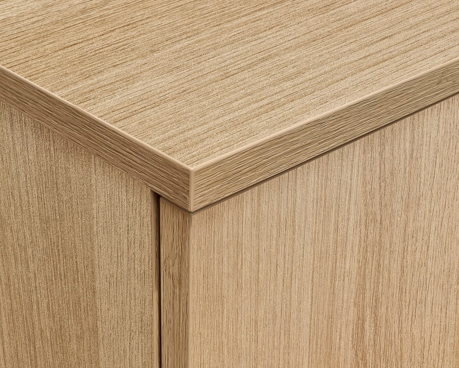 holz, Holzmaserung, Möbelkorpus, Kantenverkleidung, Eiche, Detailbild der ABS-Kante