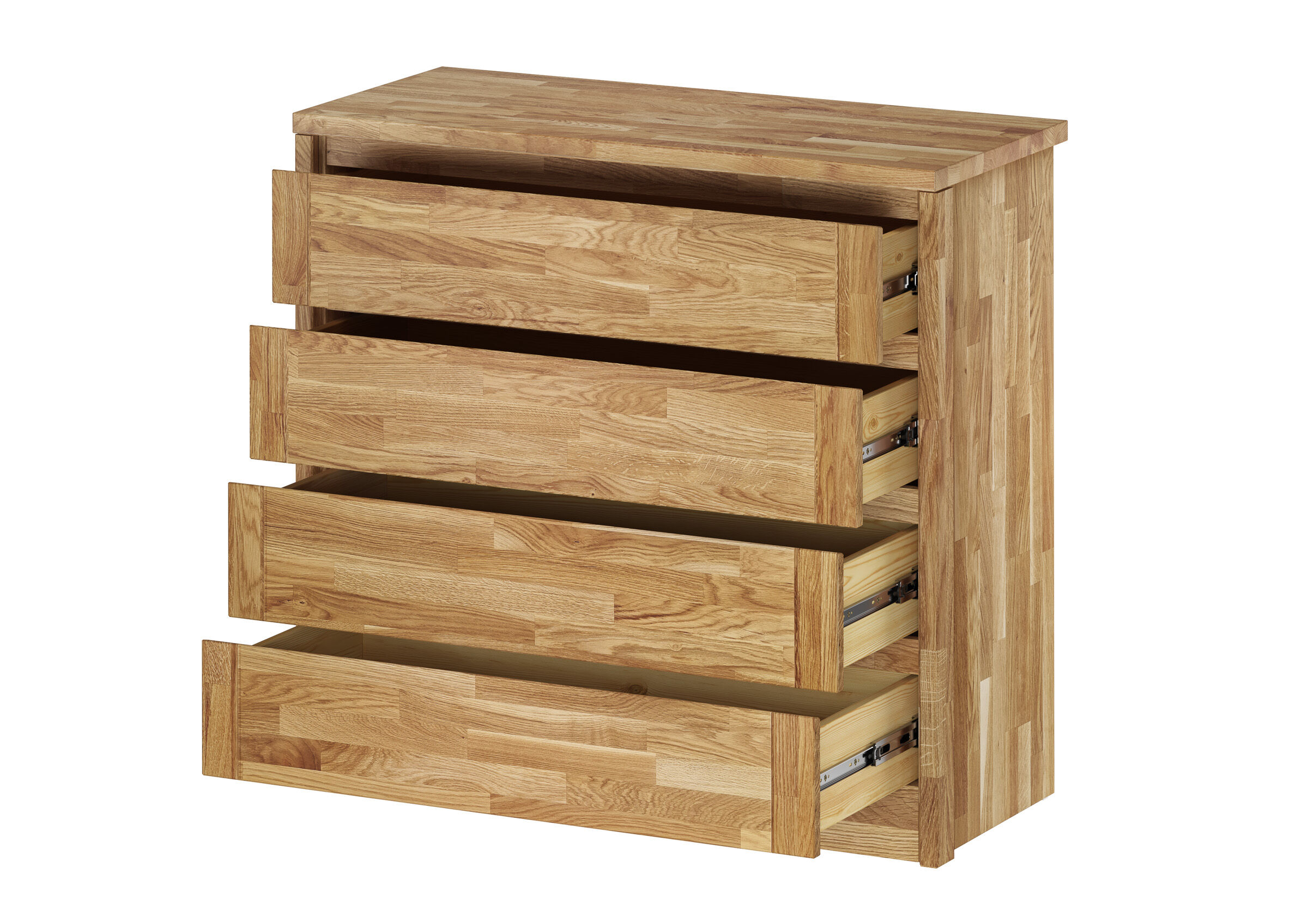 Schubladen-Kommode, Massivholz, Eiche, dreischubladen, Aufbewahrung, Offener Eiche-Hochschrank