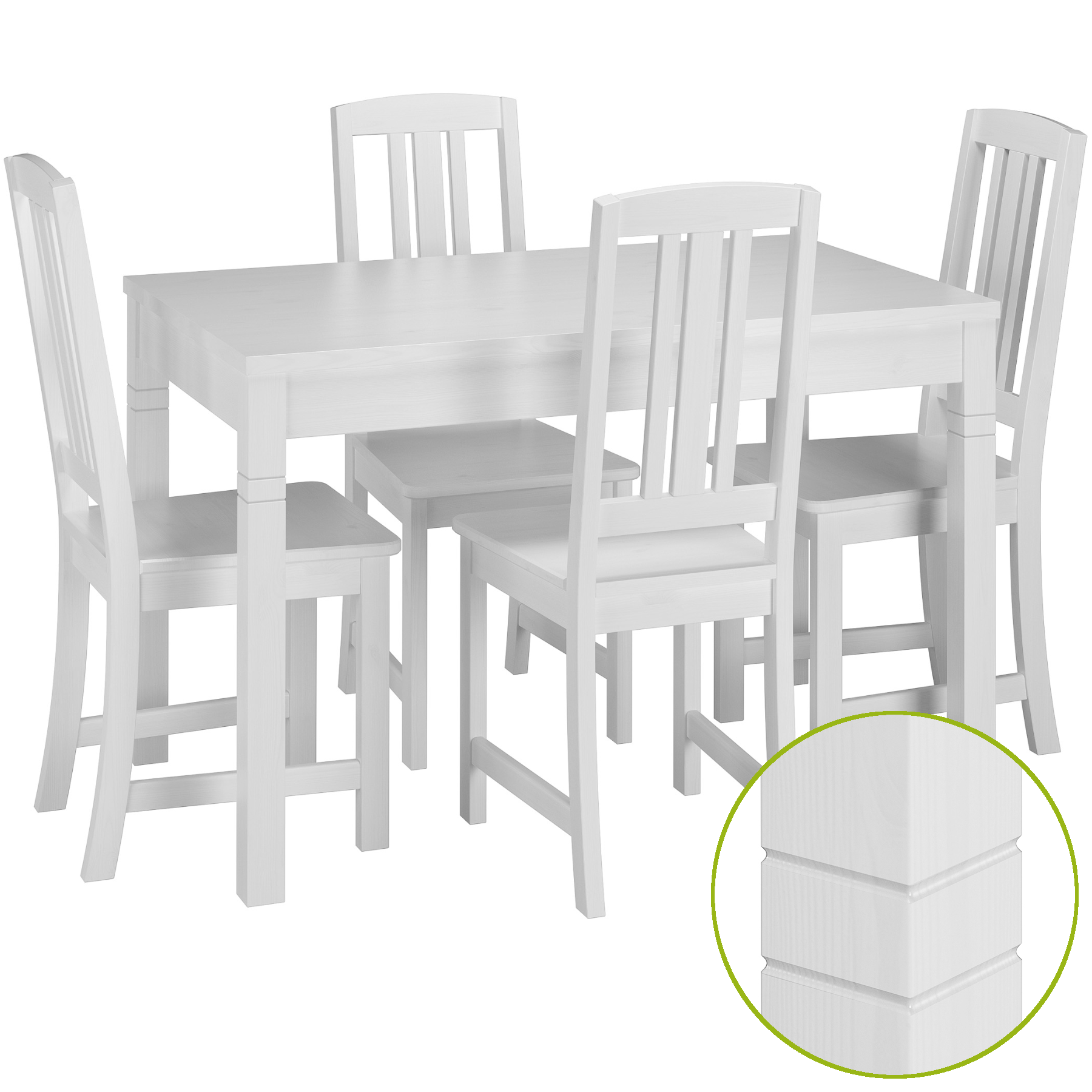 Esstischset, Holztisch, Stühle, Kiefernholz, weiß,