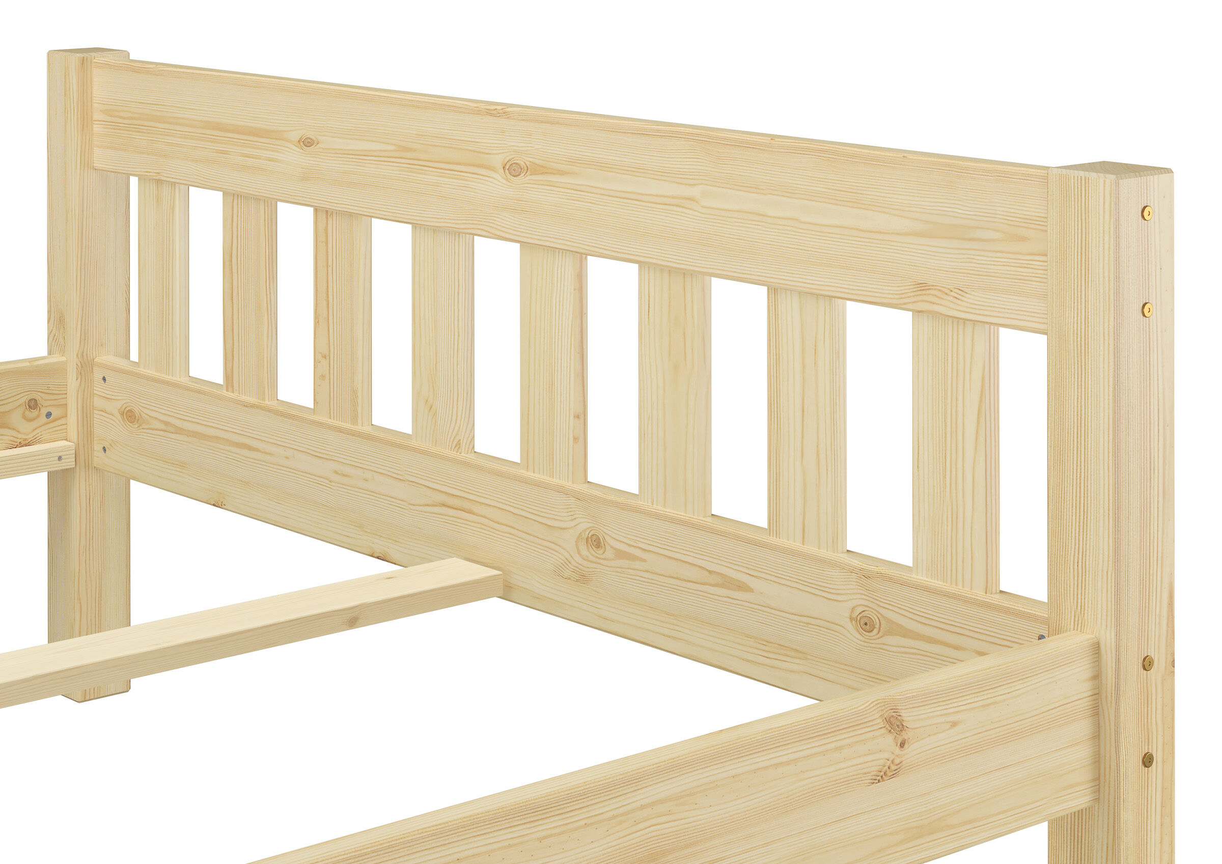 Holzbett, Kopfteil, Lattenrost, Holzrahmen, Naturholz, Kopflehne des Vollholzbettes 140x200