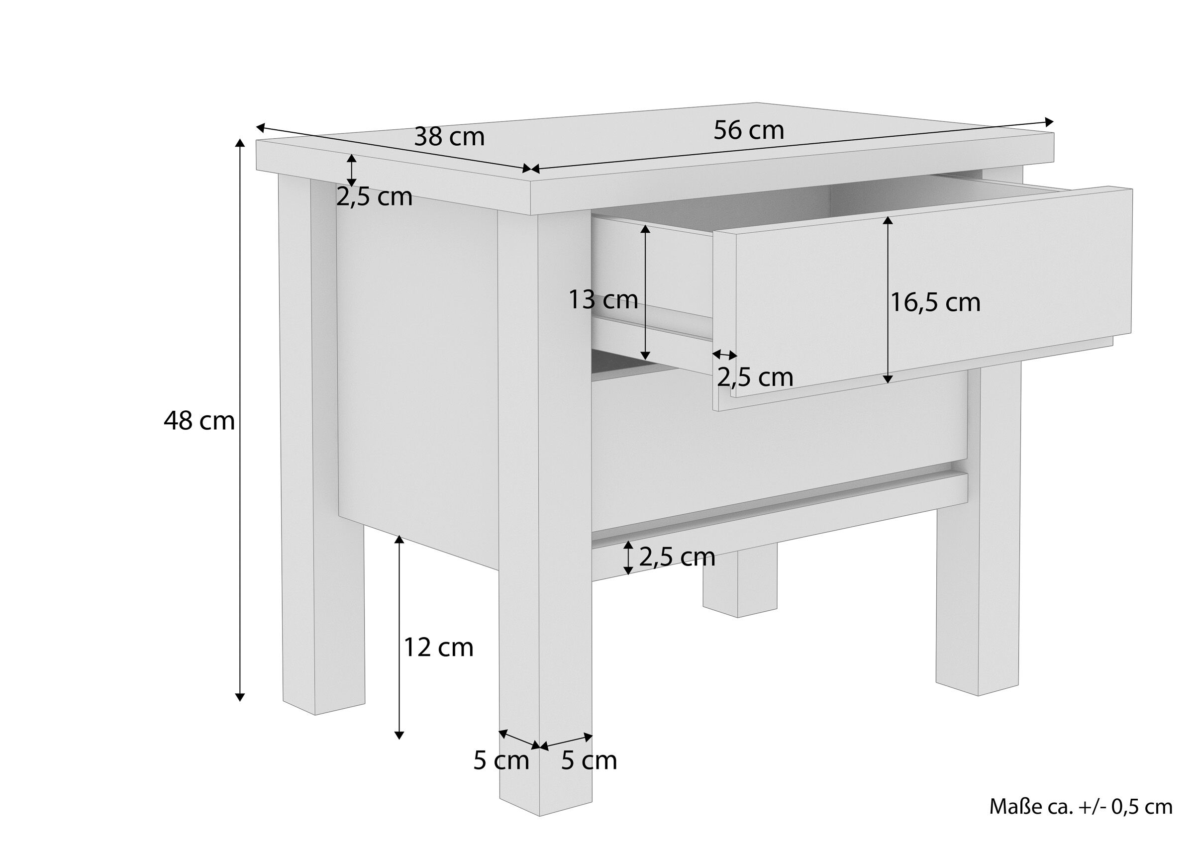 Küchentisch, Schublade, Maße, Holztisch, Beistelltisch, Skizze mit Maßangaben