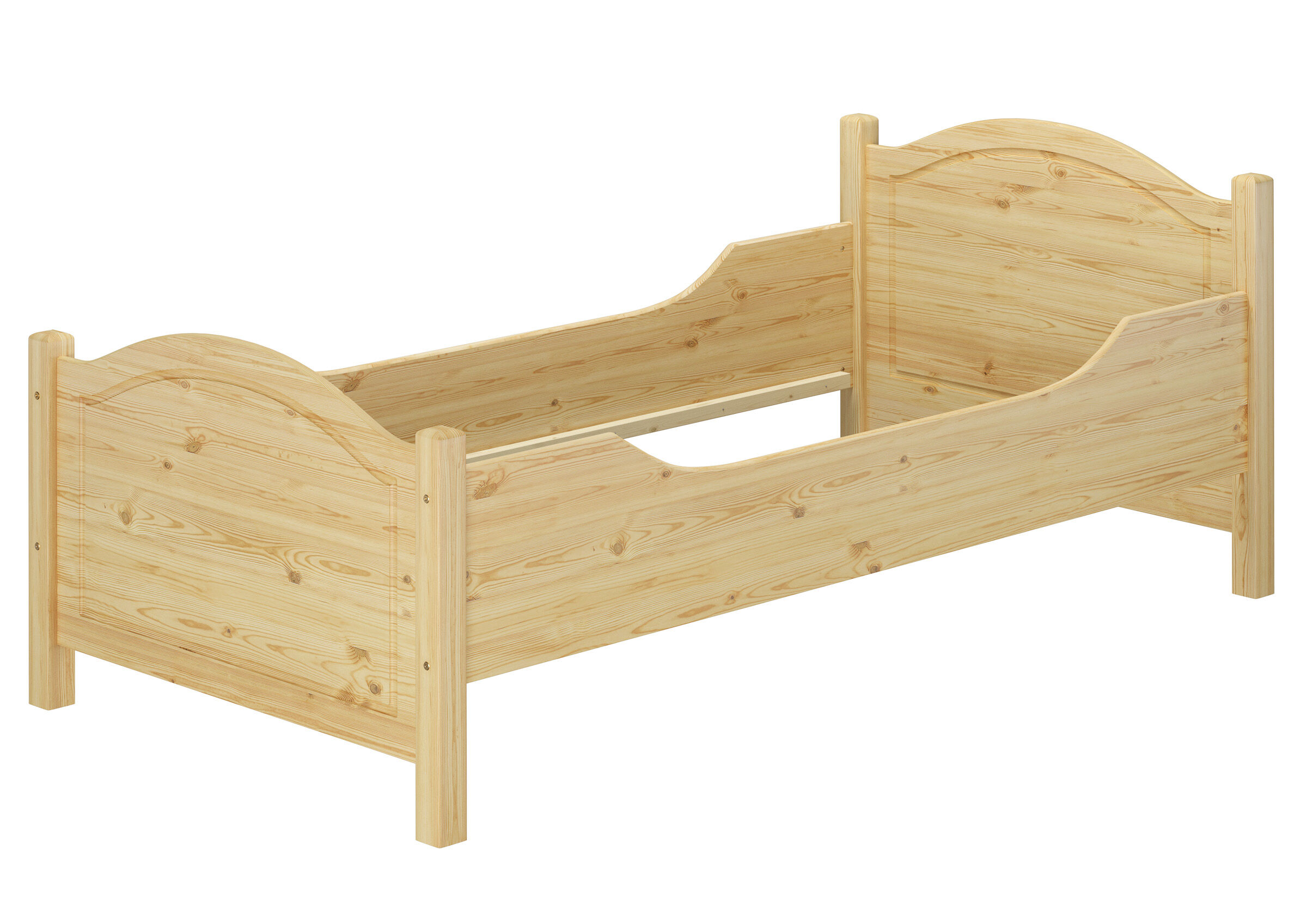 Hohes Einzelbett 90x220 aus Kiefer in Überlänge Stabiles Seniorenbett 90x220 in Überlänge