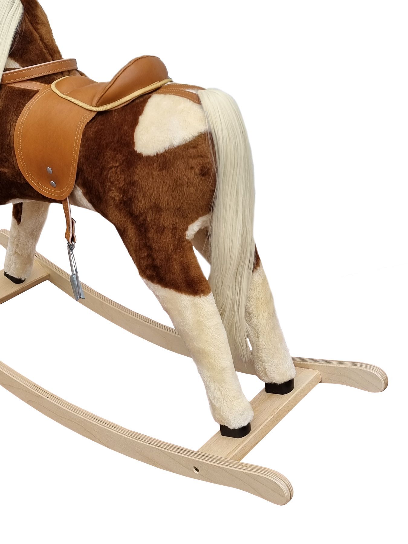 Pferdefigur, Rocking Horse, Sattel, Pferd Fell, Holzgestell, Schaukelpferd mit Zaumzeug und Sattel