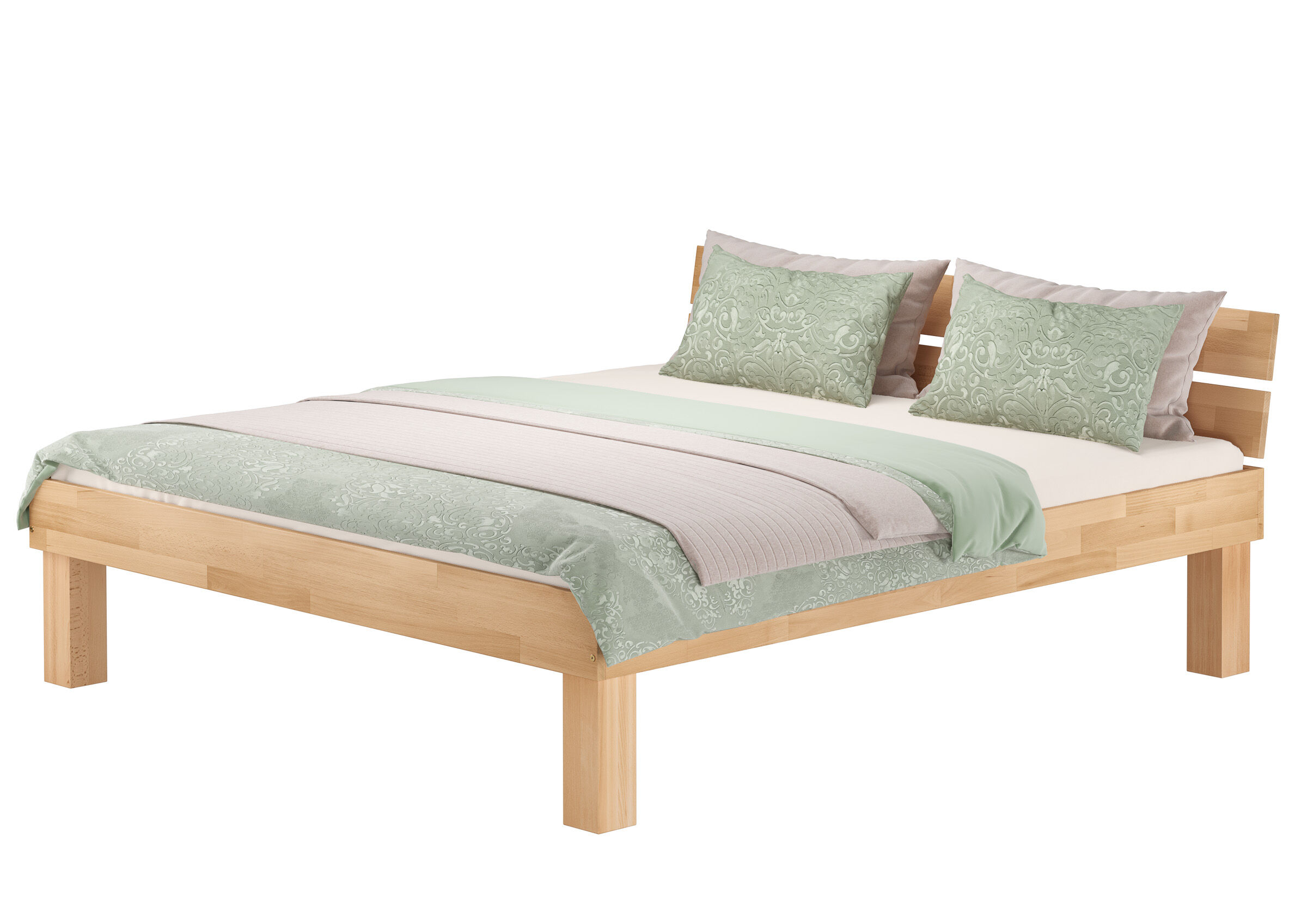 betttuch, bettwäsche, holzbett, stilbetten, seidenmuster, Stabiles Ehebett 180x200 mit Kopflehne und zweierlei Füßen