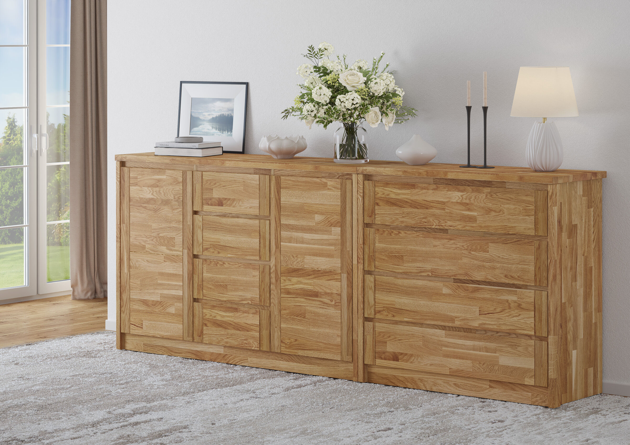 Sideboard, Holz, Anrichte, Aufbewahrung, Schrank, Zweierlei Kommoden aus Eiche