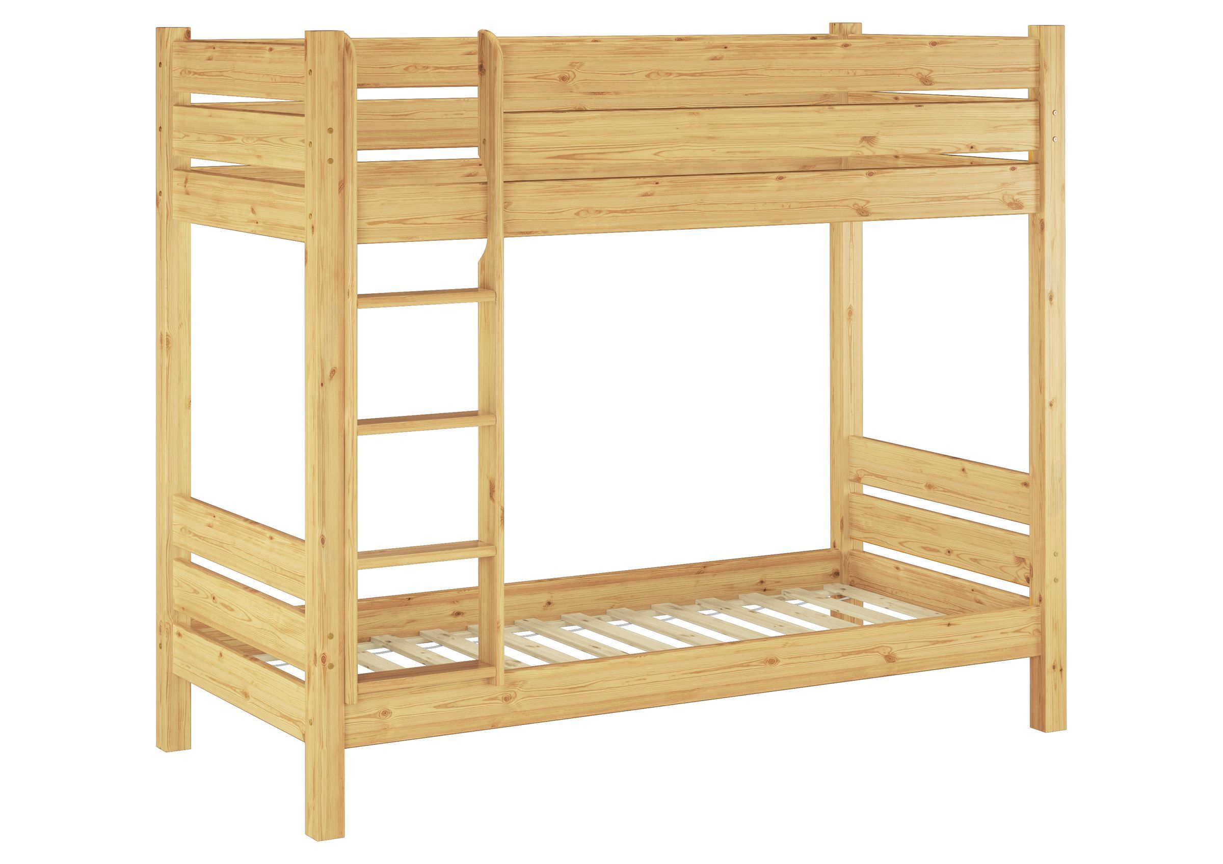 Holzbett, Etagenbett, Leiterbett, Kiefernholz, Lagerbett, Etagenbett Kiefer natur mit Lattenrollrost