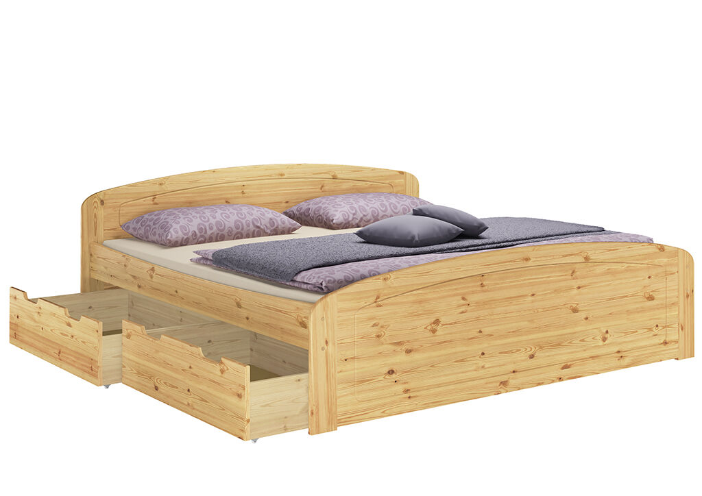 Doppelbett Kiefer natur Funktionsbett Doppelbett Bettkasten 200x200 Holzbett Massivholz Kiefer Zubehör wählbar V-60.50-20