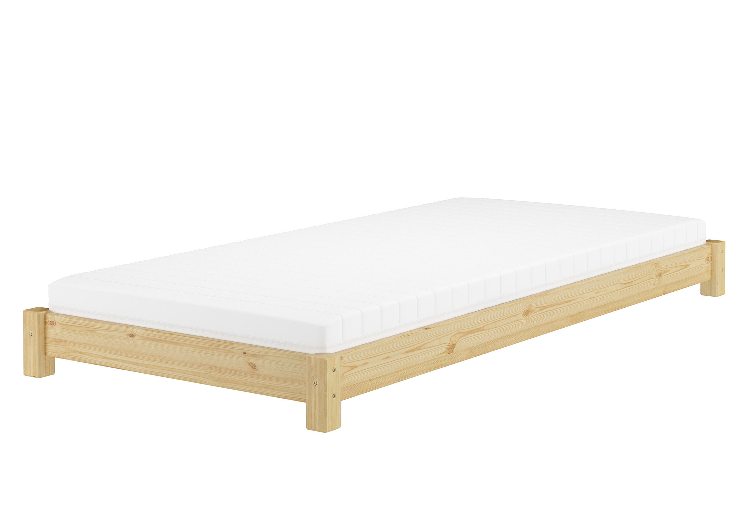 bettgestell, holz, naturholz, matratzenrahmen, boxspringoptik, Futonbett Kiefer natur mit Matratze