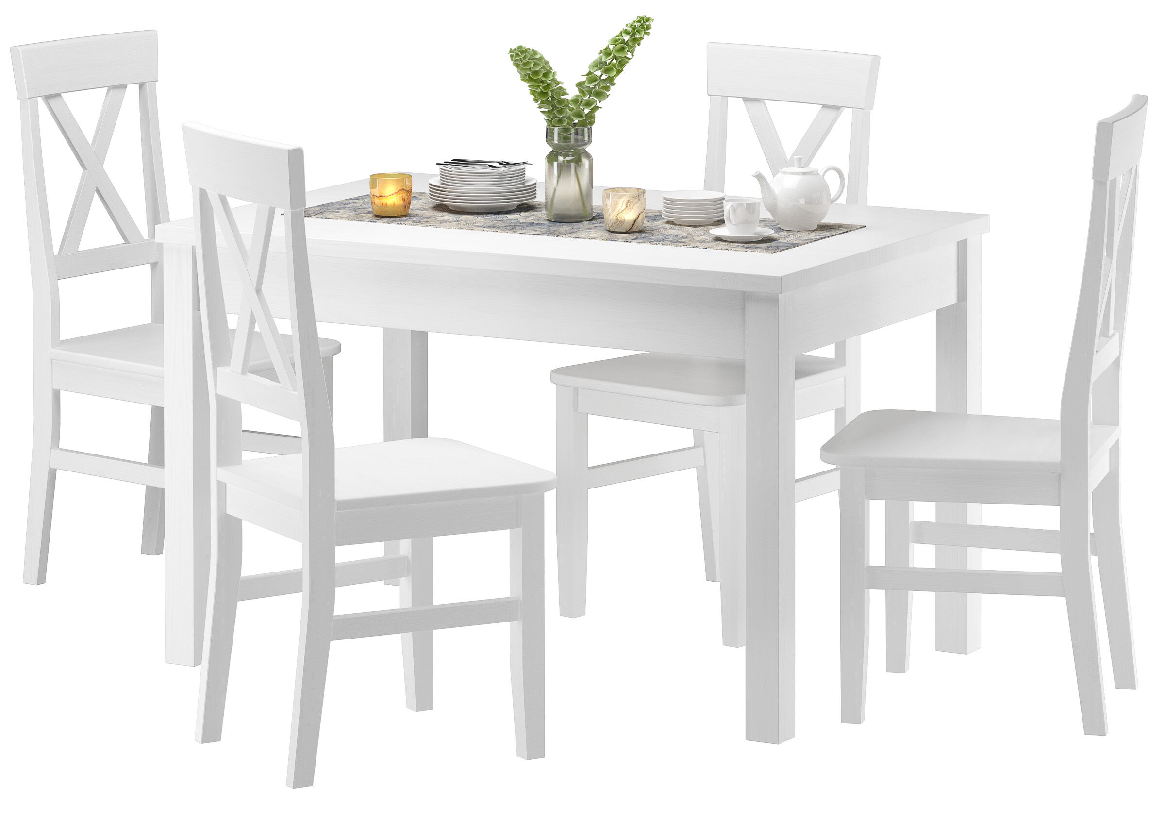 Esstisch, Holztisch, weiß, Stuhlset, Tischplatte,
