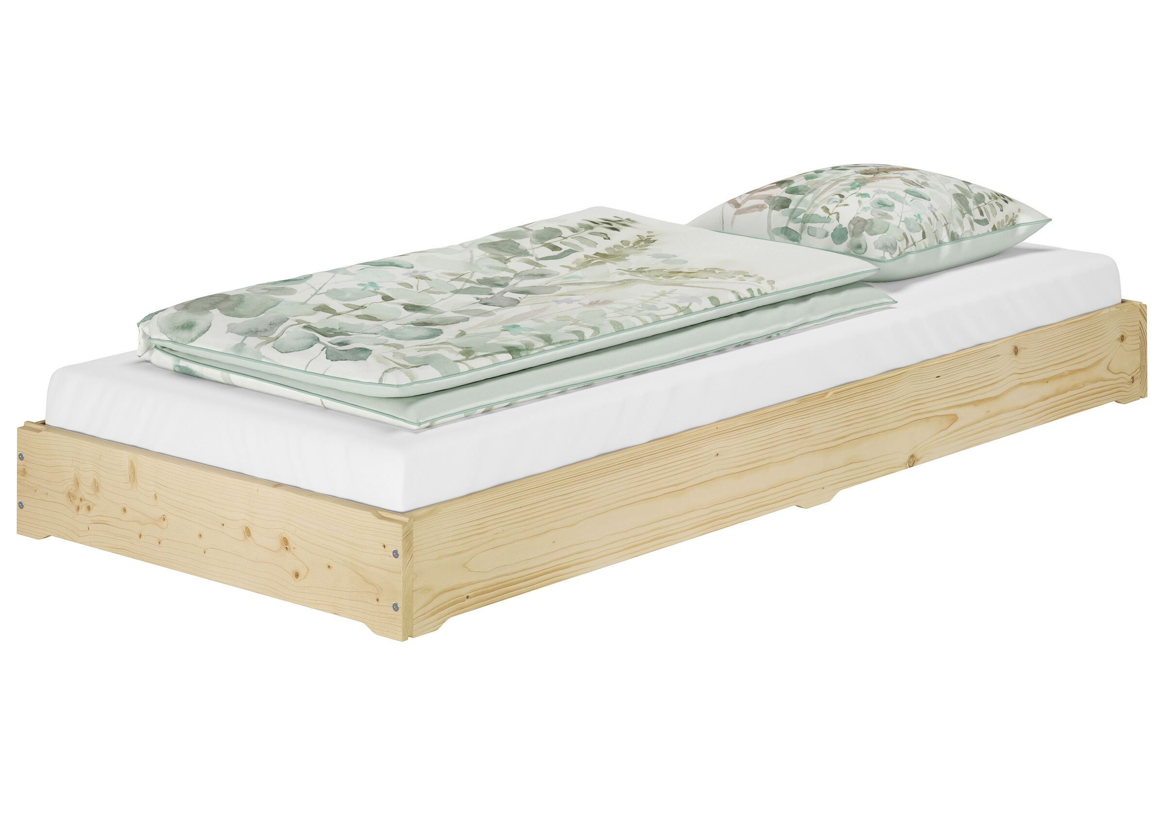 Holzbett, Einzelbett, Naturholz, Bettgestell, Bettdesign, Echtholzbett stapelbar 80x200