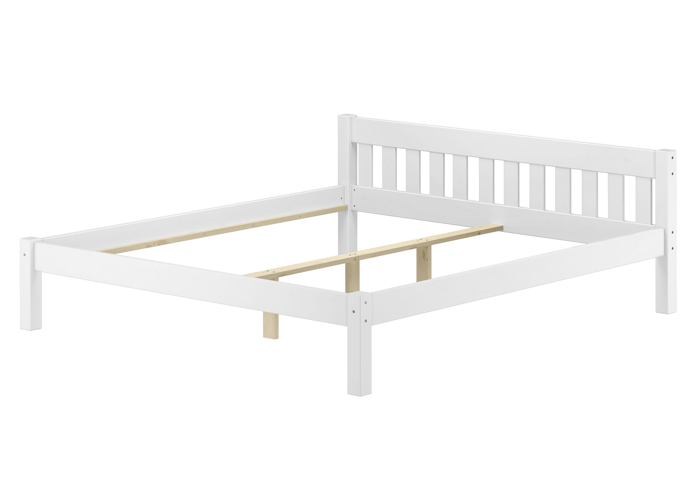 Bettenrahmen, Holzbett, Weiße Farbe, Holzlatten, Stabbett, Modernes weißes Kiefer Bett