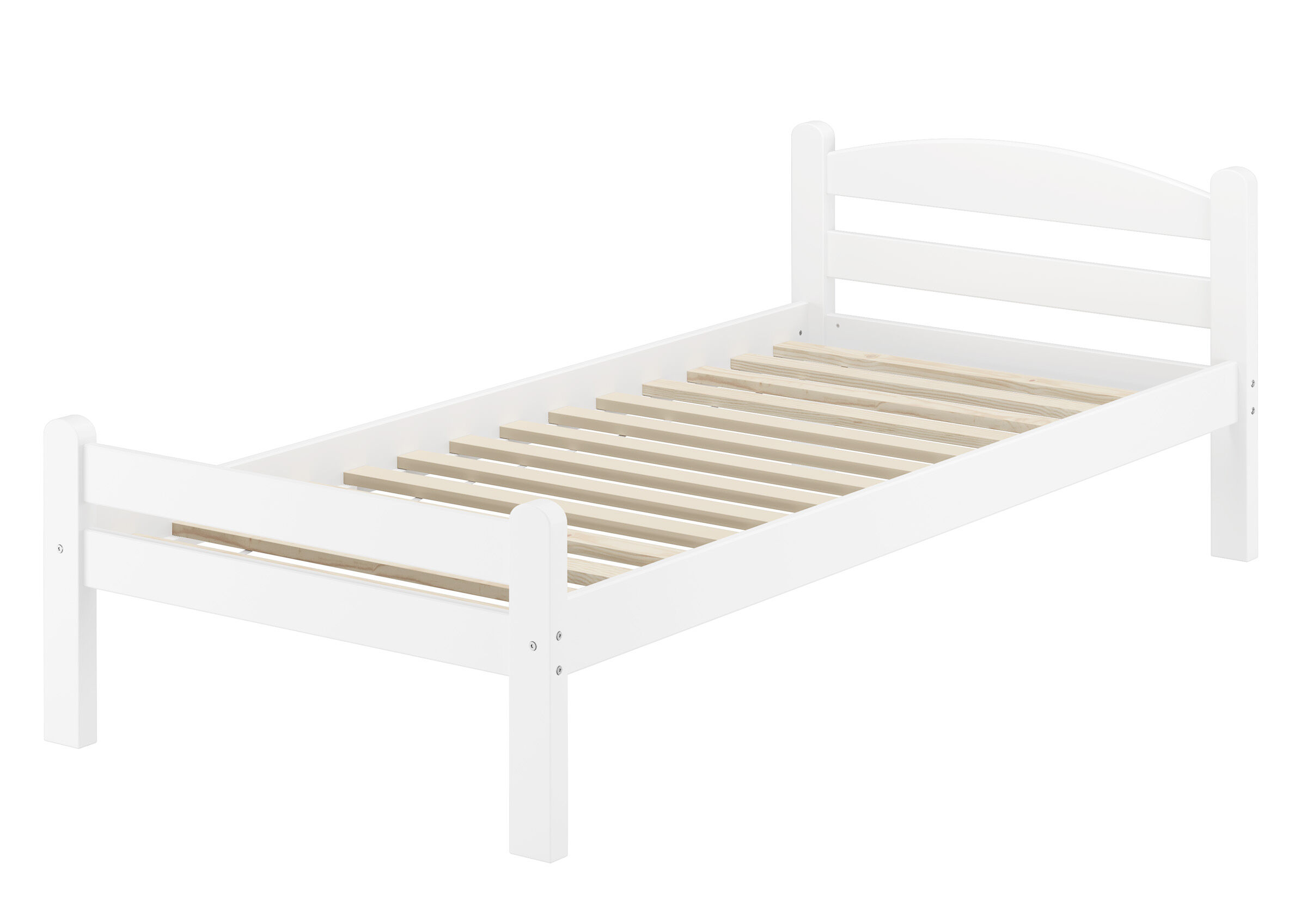 Bettgestell, Holzlatten, Weiß, Einzelbett, Rahmen, Weißes Holzbettrahmen 80x200 mit Rollrost