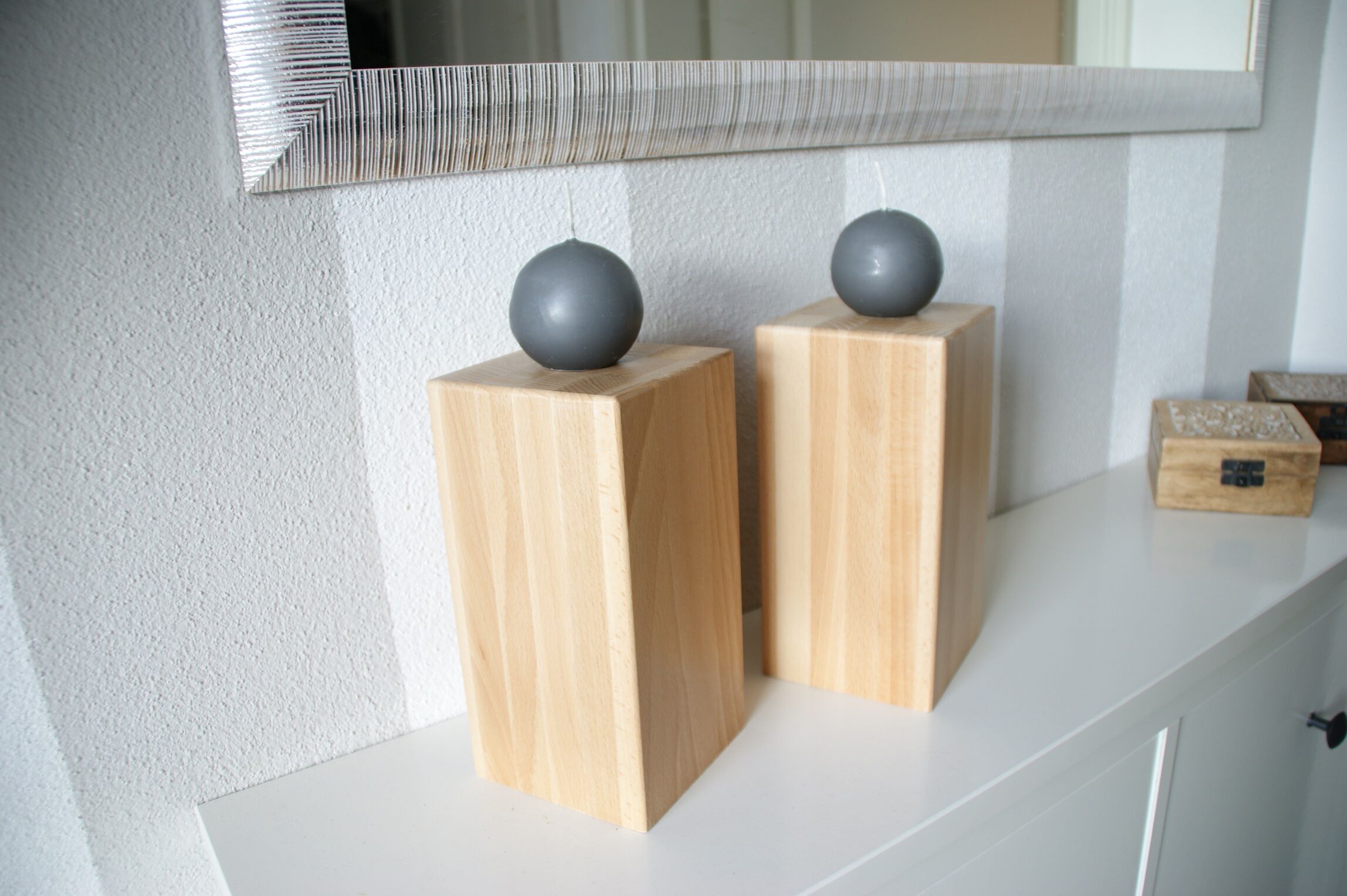 holzblock, holzstele, dunkelgraue kegel, kerzenhalter, paneel, Kerzenständer-Holzblock