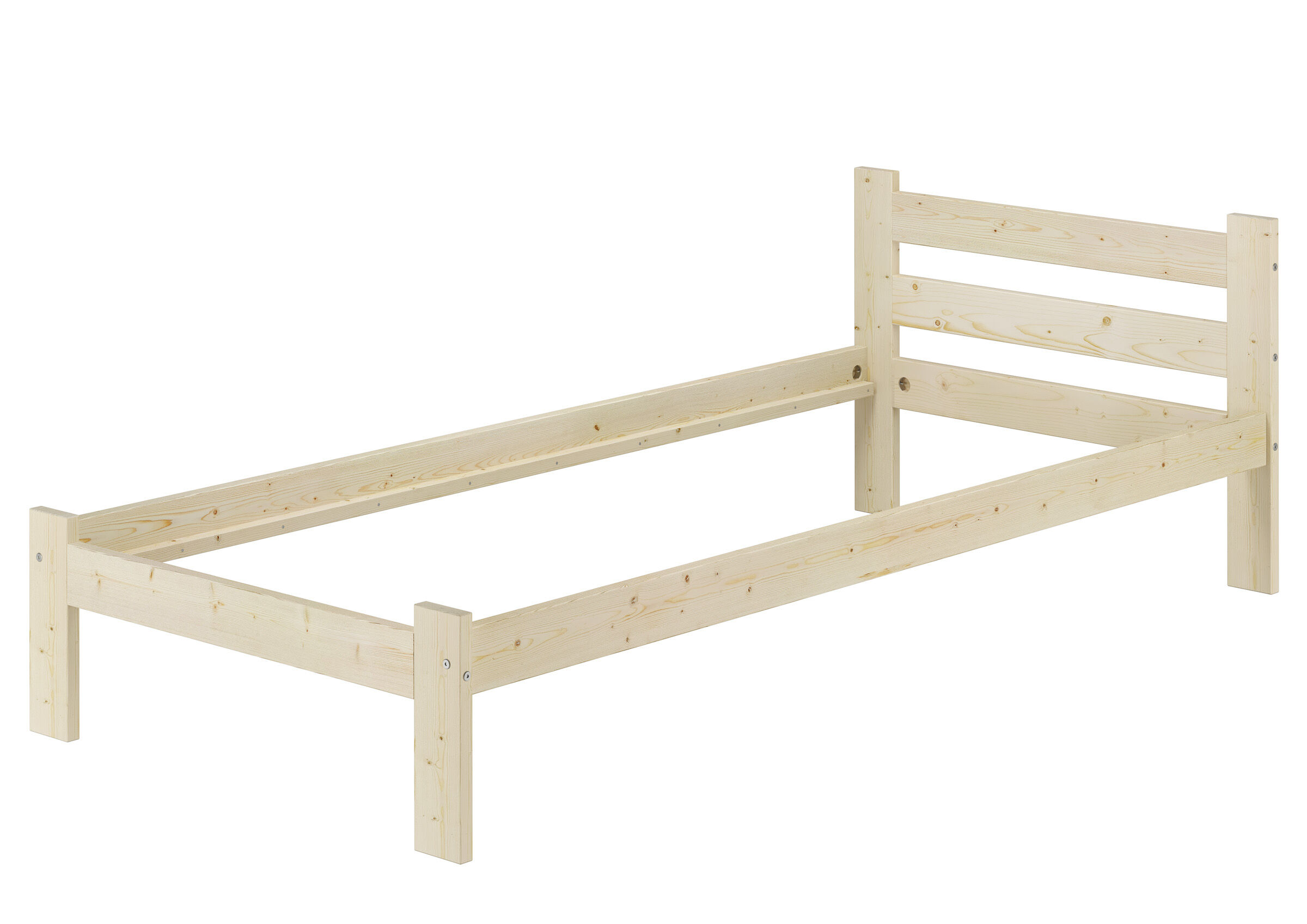 Holzbett, Einzelbett, Rahmen, Naturholz, Holzbettrahmen, Stabiles Holzbett 90x200 aus Fichte