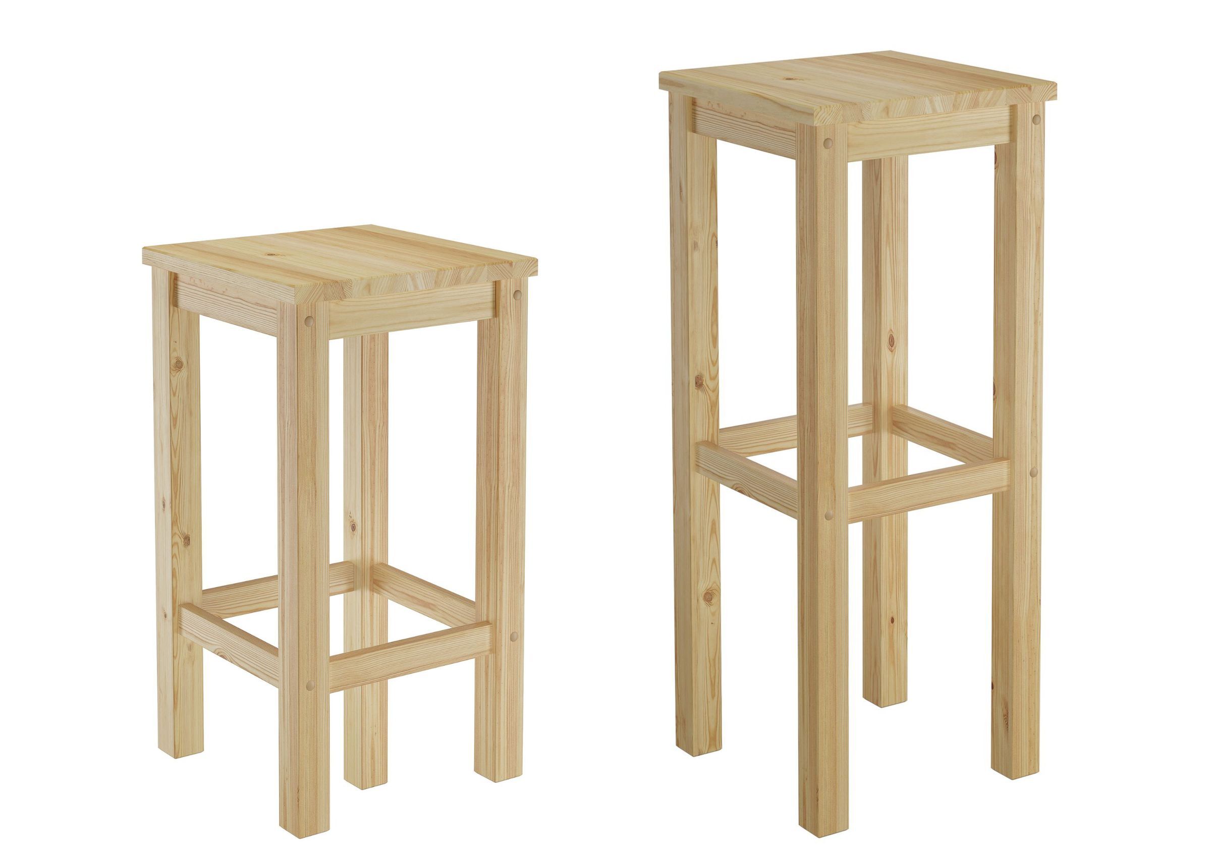Holzstuhl, Barhocker, Naturholz, Stuhlbein, Holzstuhlset, hoher-Barhocker-80cm und 60 cm