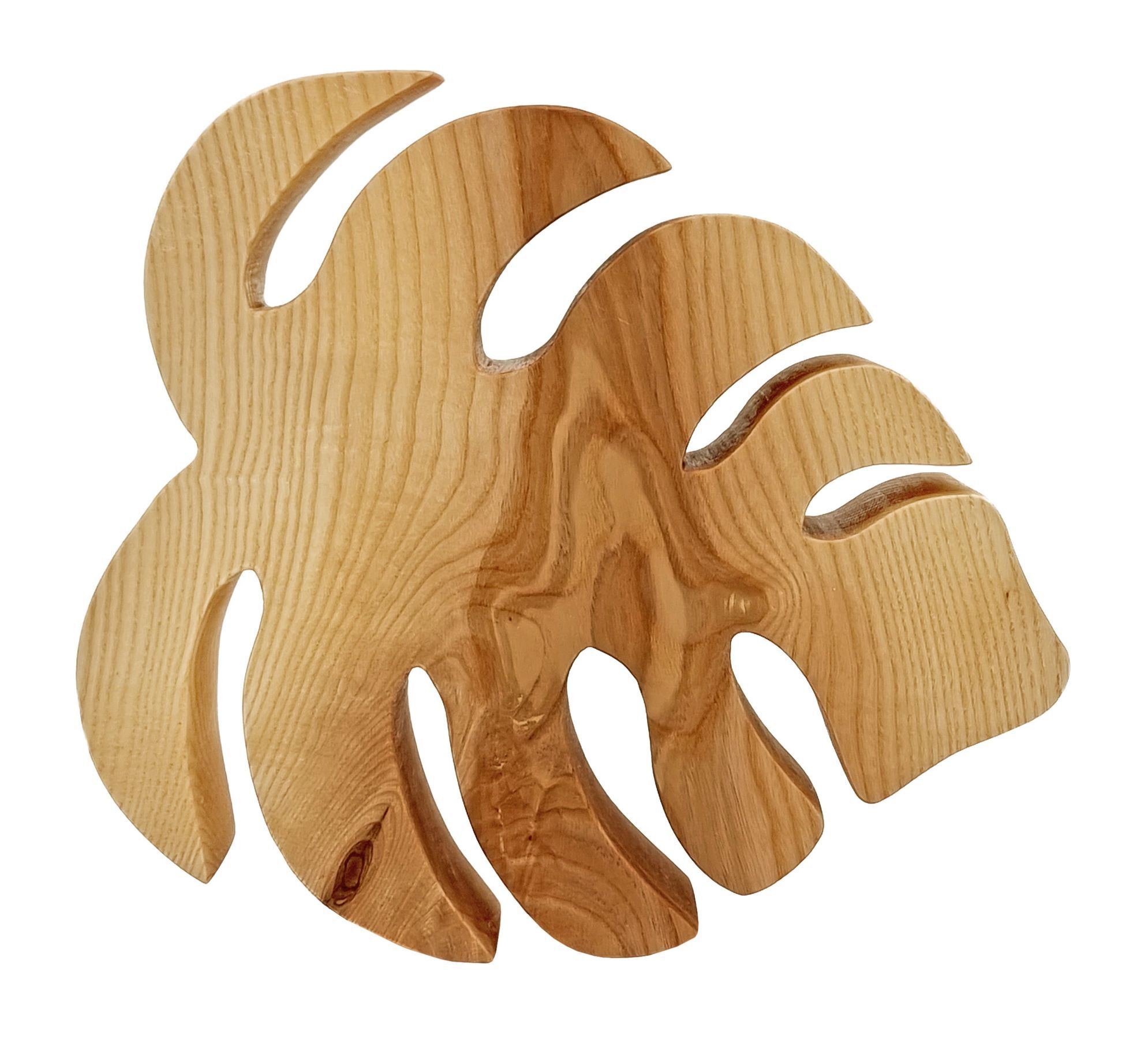 Holzdeko, Monstera Blatt, Holzschnitzerei, Holz geschnitzt, natürliche Oberfläche, Kleines Monsterblatt aus Esche
