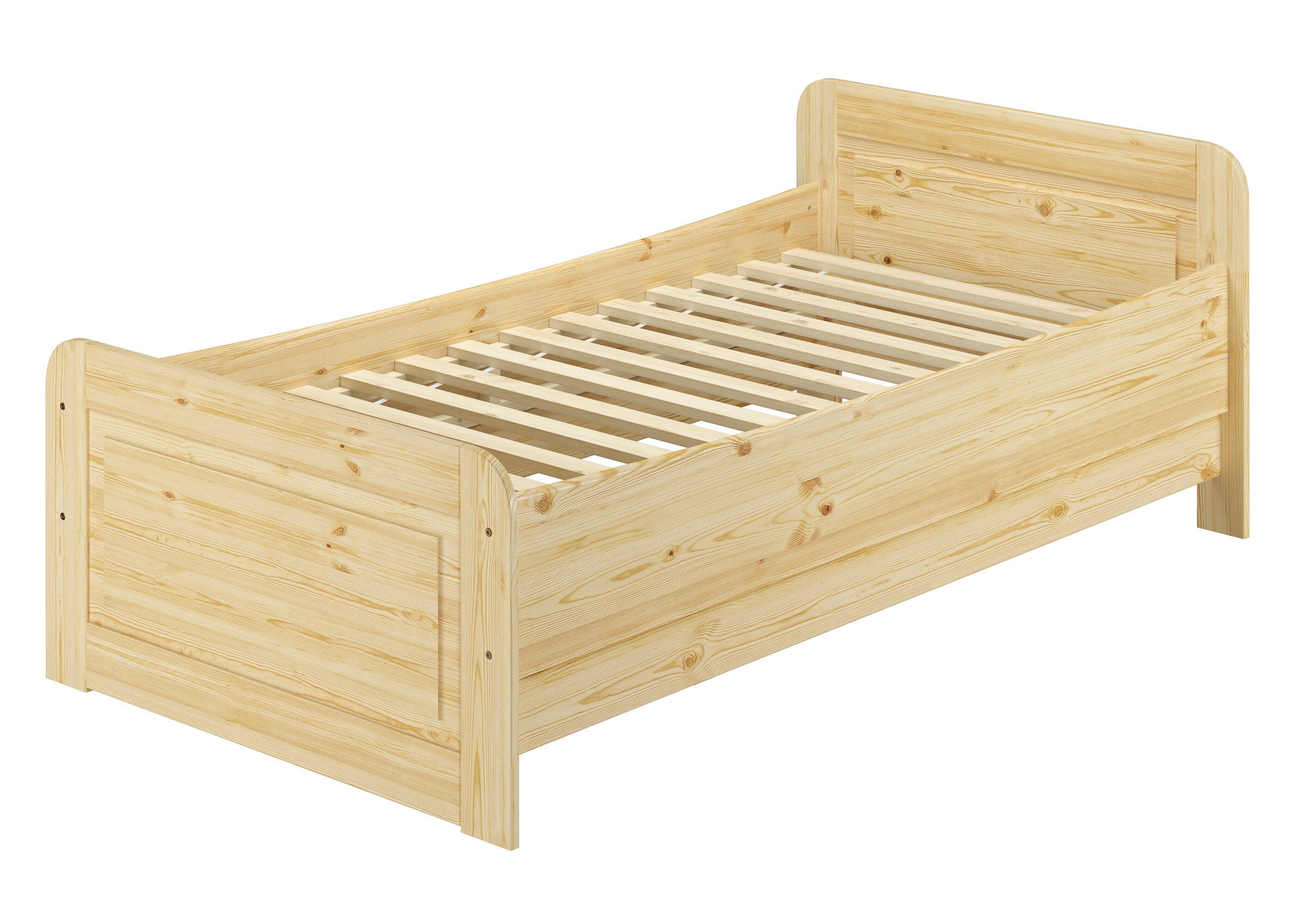 Holzbett, Kiefer, Schichtholz, Stockbett, Planbett, Robustes Einzelbett 90x200 mit Rollrost