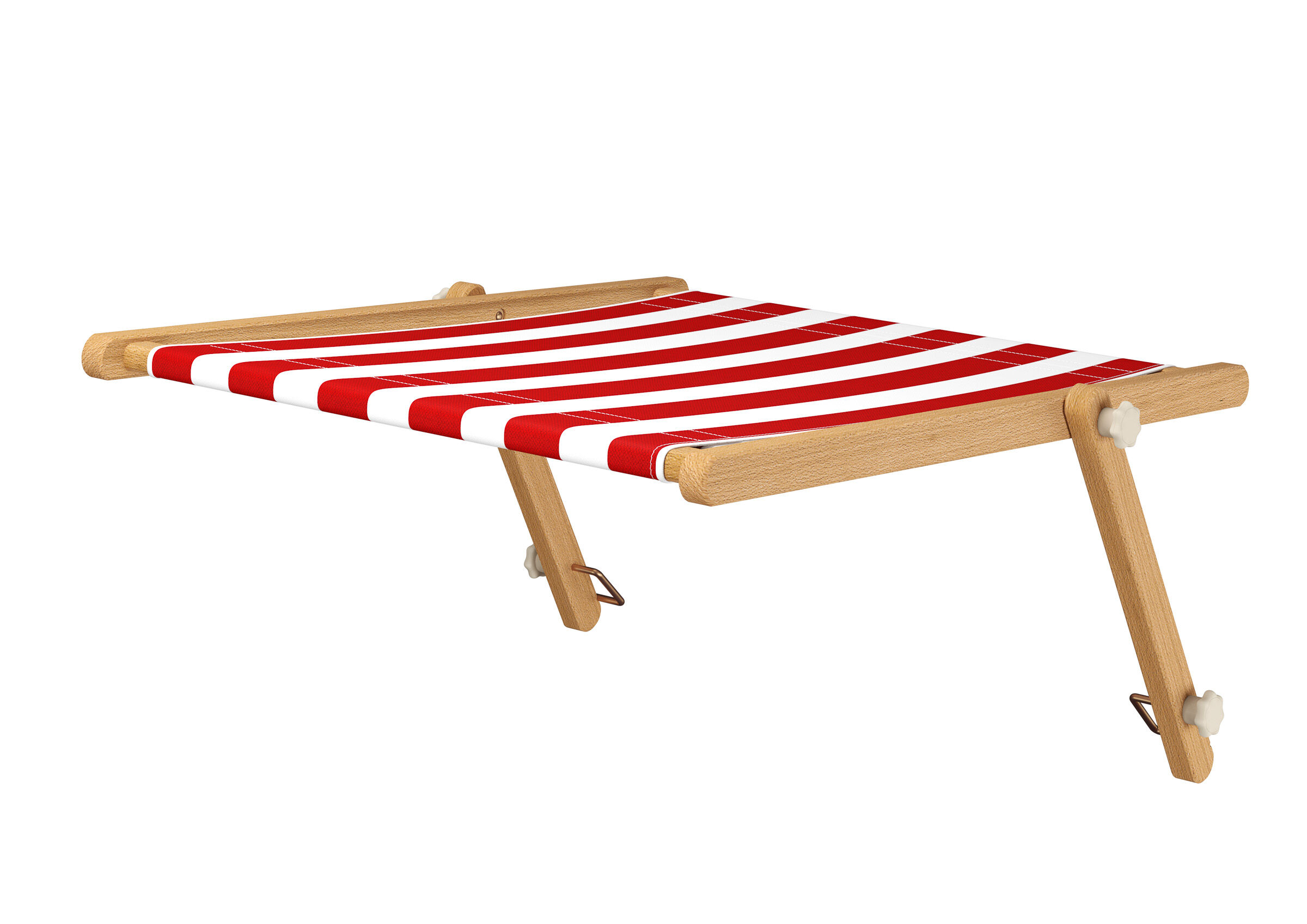 Strandkorb, Sonnenliege, Holzgestell, rote Streifen, Stoffsegel, Sonnendach mit Stofffarbe rot/weiß