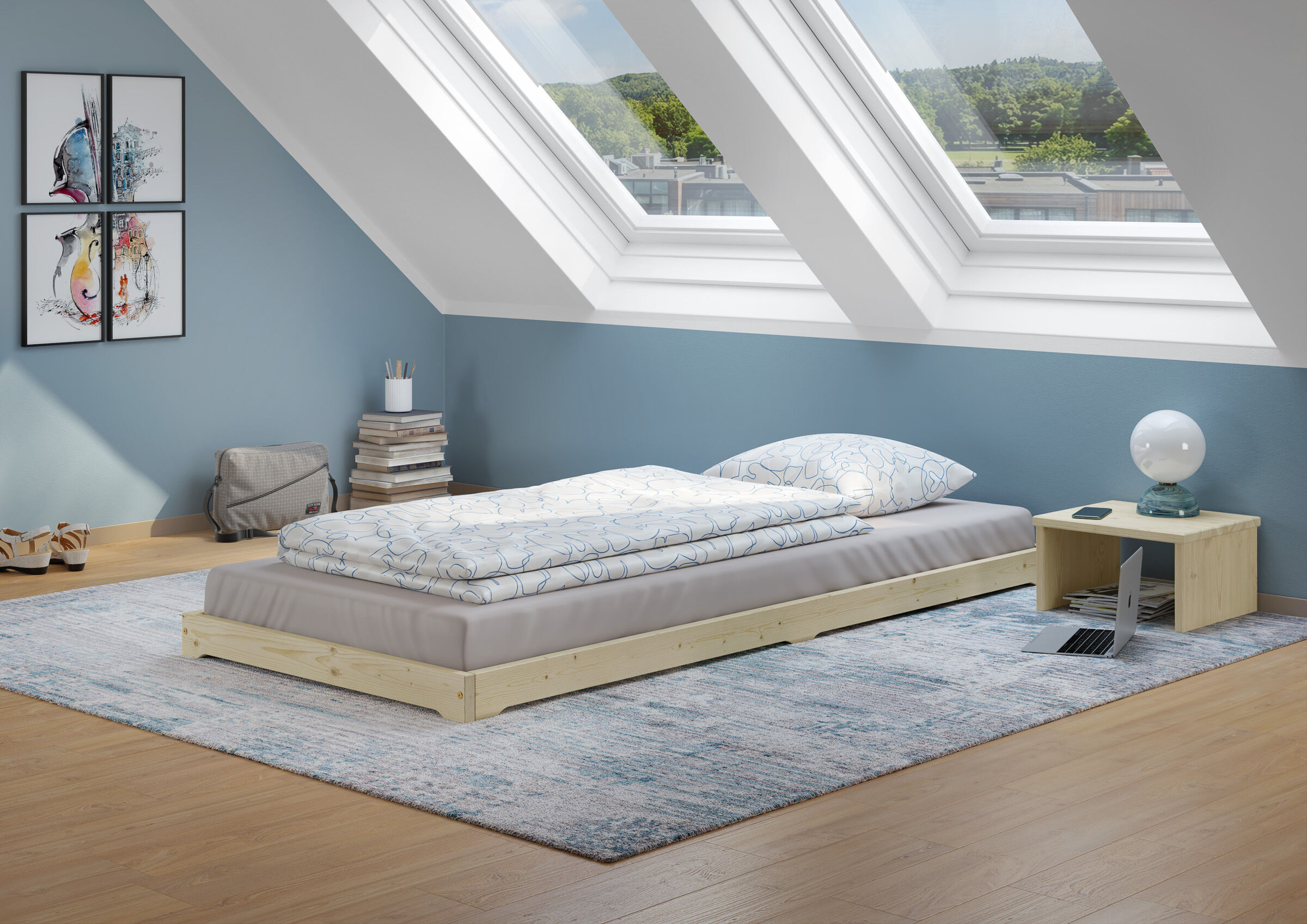 Dekoration für Zuhause, Fenster, Bett, Innenarchitektur, Laptop, Nadelholz Bett 90x200 cm unbehandelt
