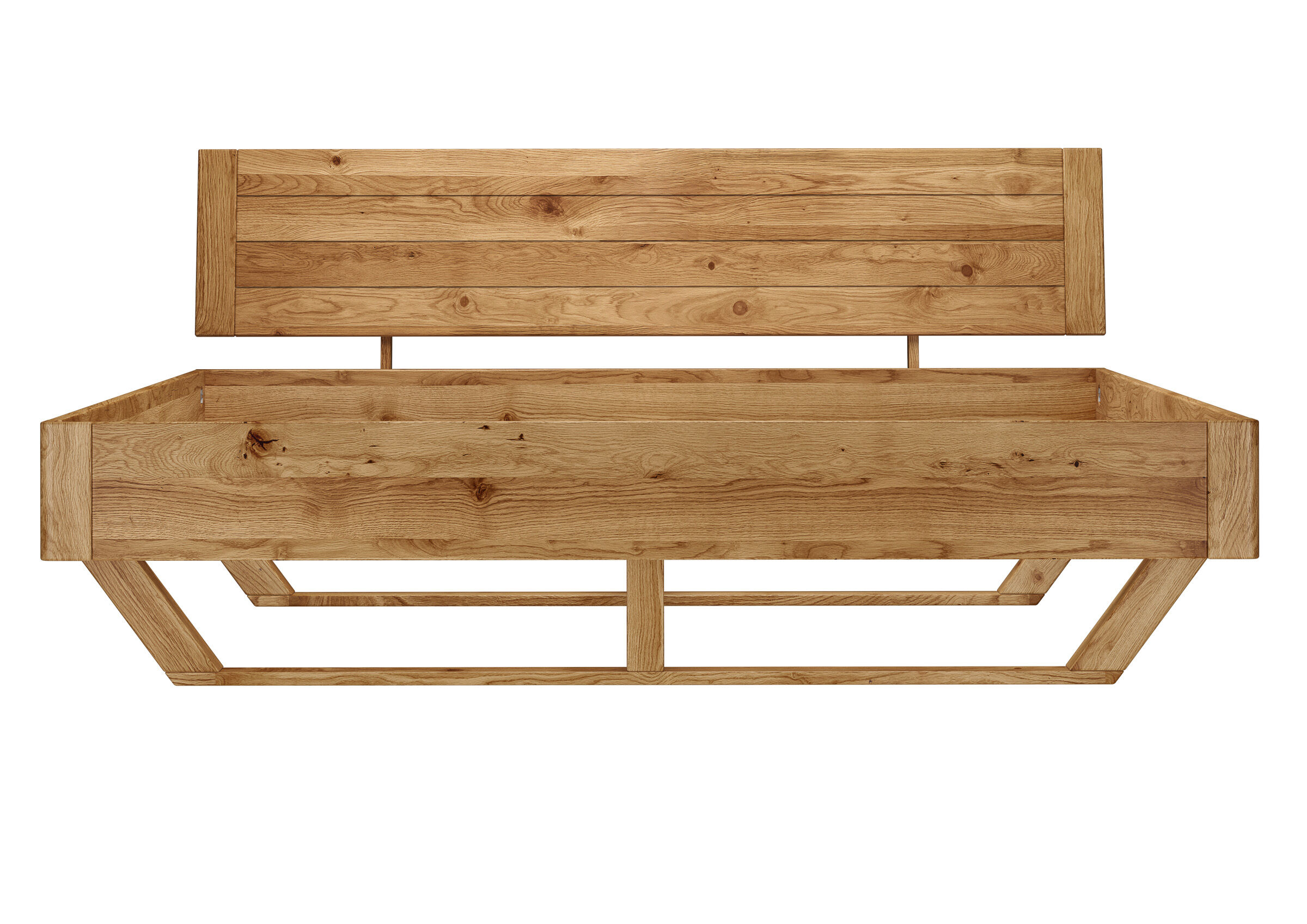 holz, holzbank, bank, holzlatten, holzstapel, Eiche Echtholzbett 180x200 im Detail