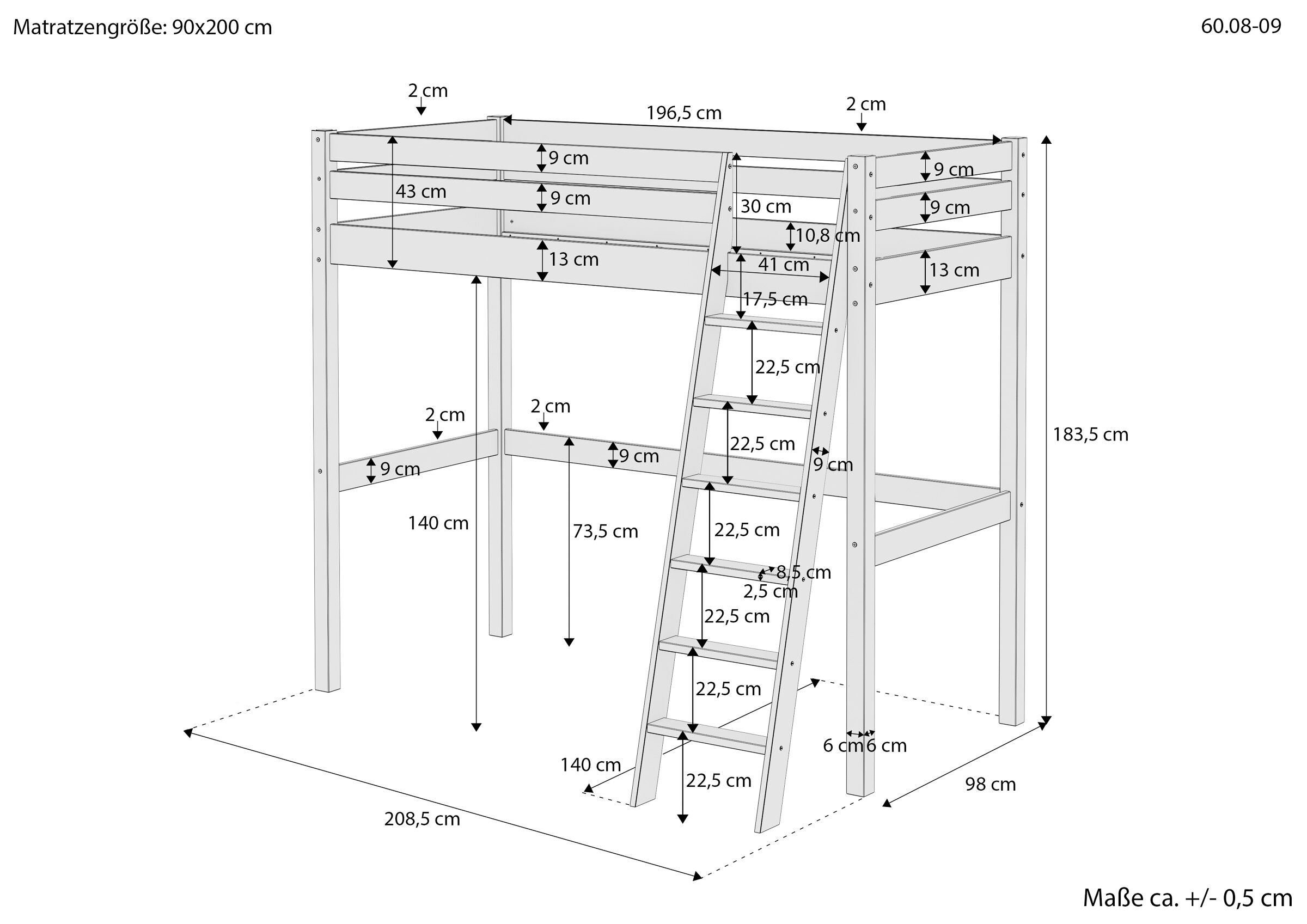 Etagenbett, Hochbett, Rundholz, Massivholz, Leiterbett,