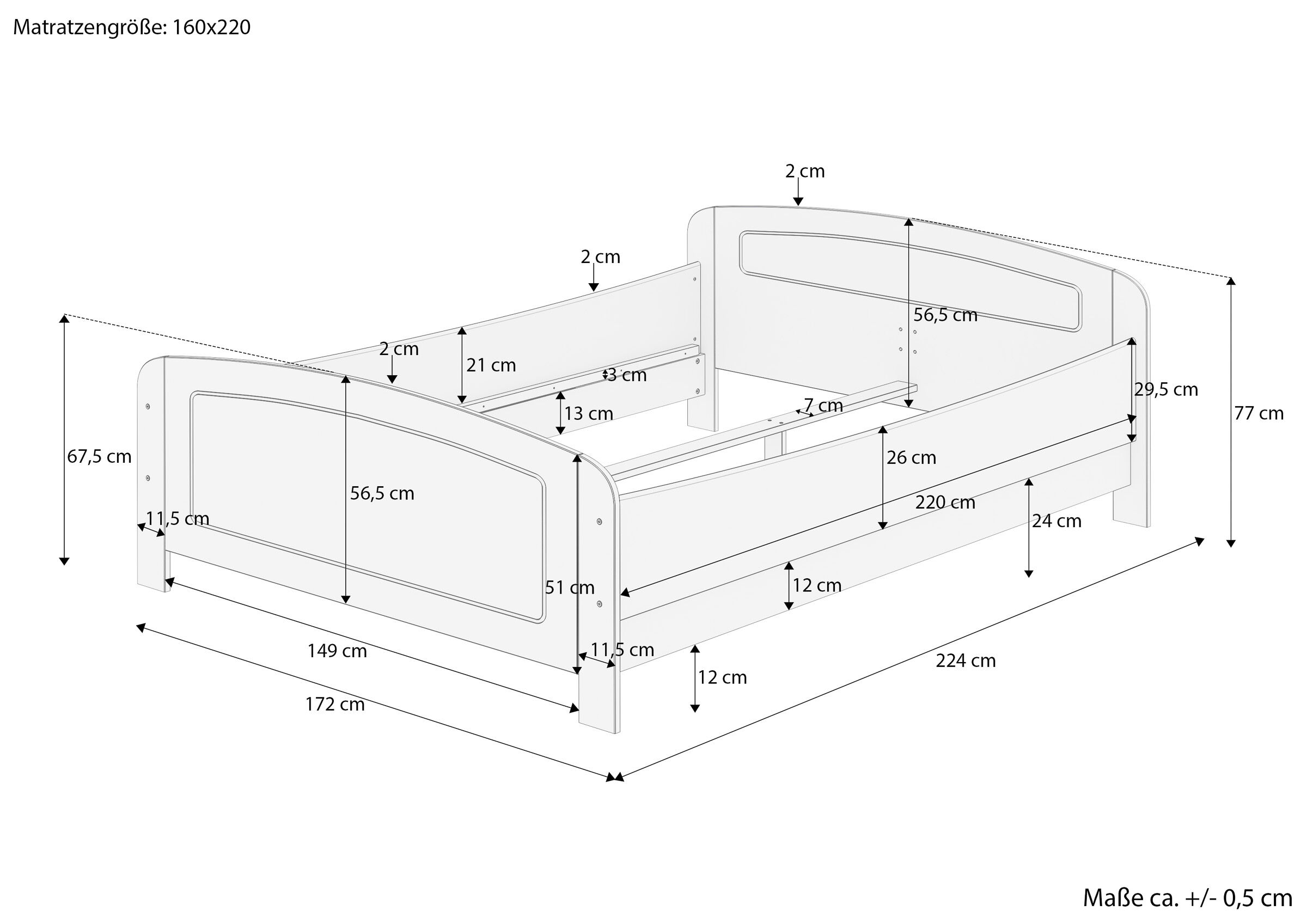 Moebel, Baden, Diagramm, Handlung, Badewanne, Maße des Echtholzbettes 160x220