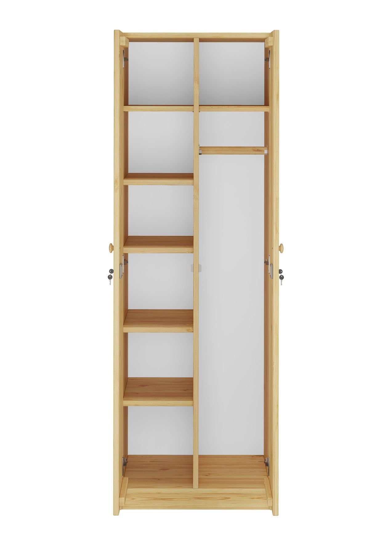 Schrank, Regal, Holzschrank, Garderobe, Kleiderschrank, Spind-Schrank Kiefer natur