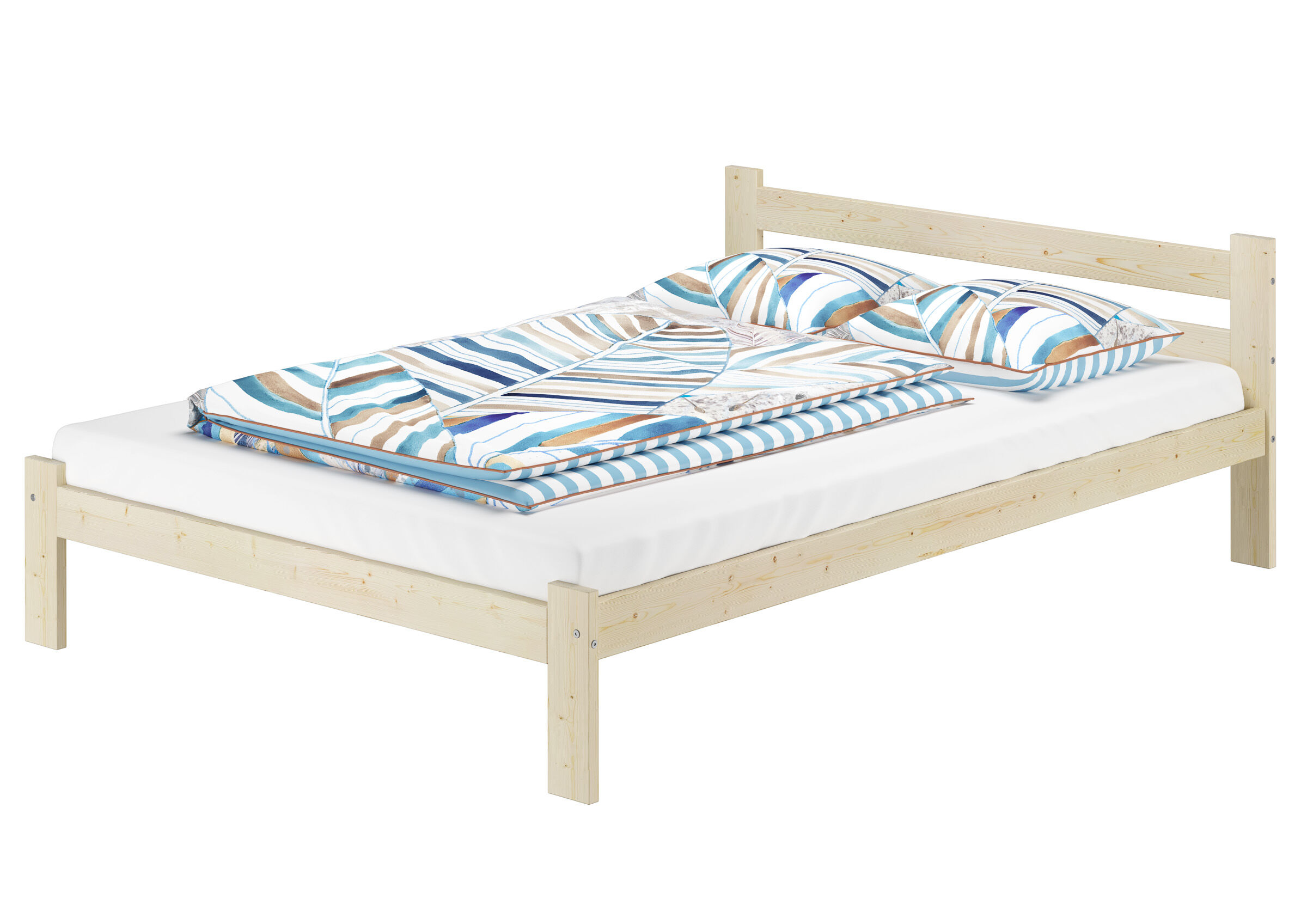 bettgestell, holzbettrahmen, mattress, bettwäsche, deko-bett, Stabiles Massivholzbett 140x200 mit Kopflehne