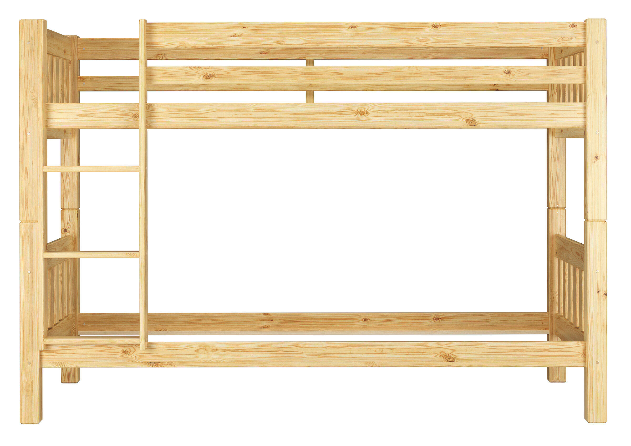 Holzbettgestell, Etagenbett, Kiefernholz, Holzrahmen, Holzbett, Teilbares Etagenbett aus der Seite