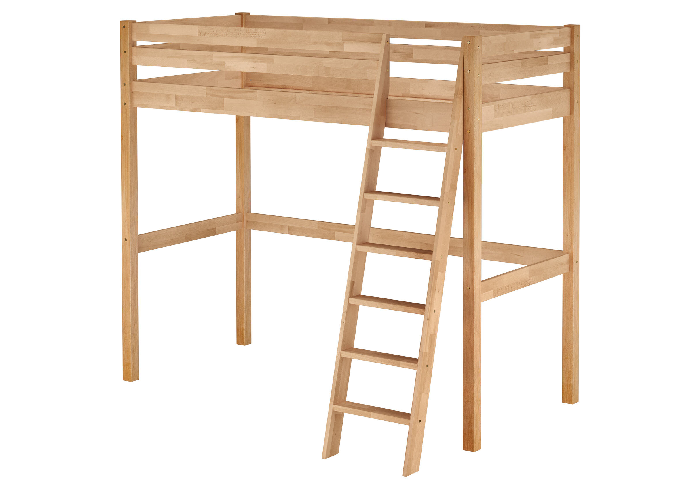 hochbett, Holz, Kiefer, Leiter, Stabiles Gestell, Stabiles Hochbett 90x200 Buche