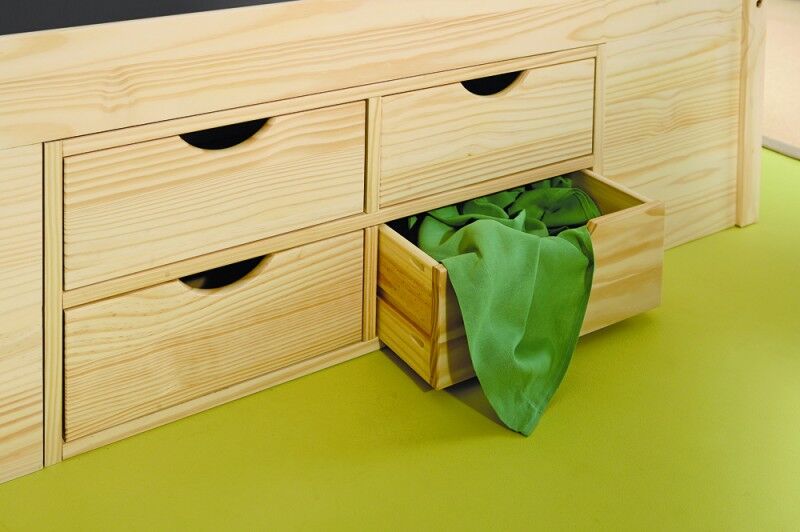 Holzschrank, Schubladen, Kompaktmöbel, kleine Schublade, Grüne Stoff, Bettschublade Kiefer massiv