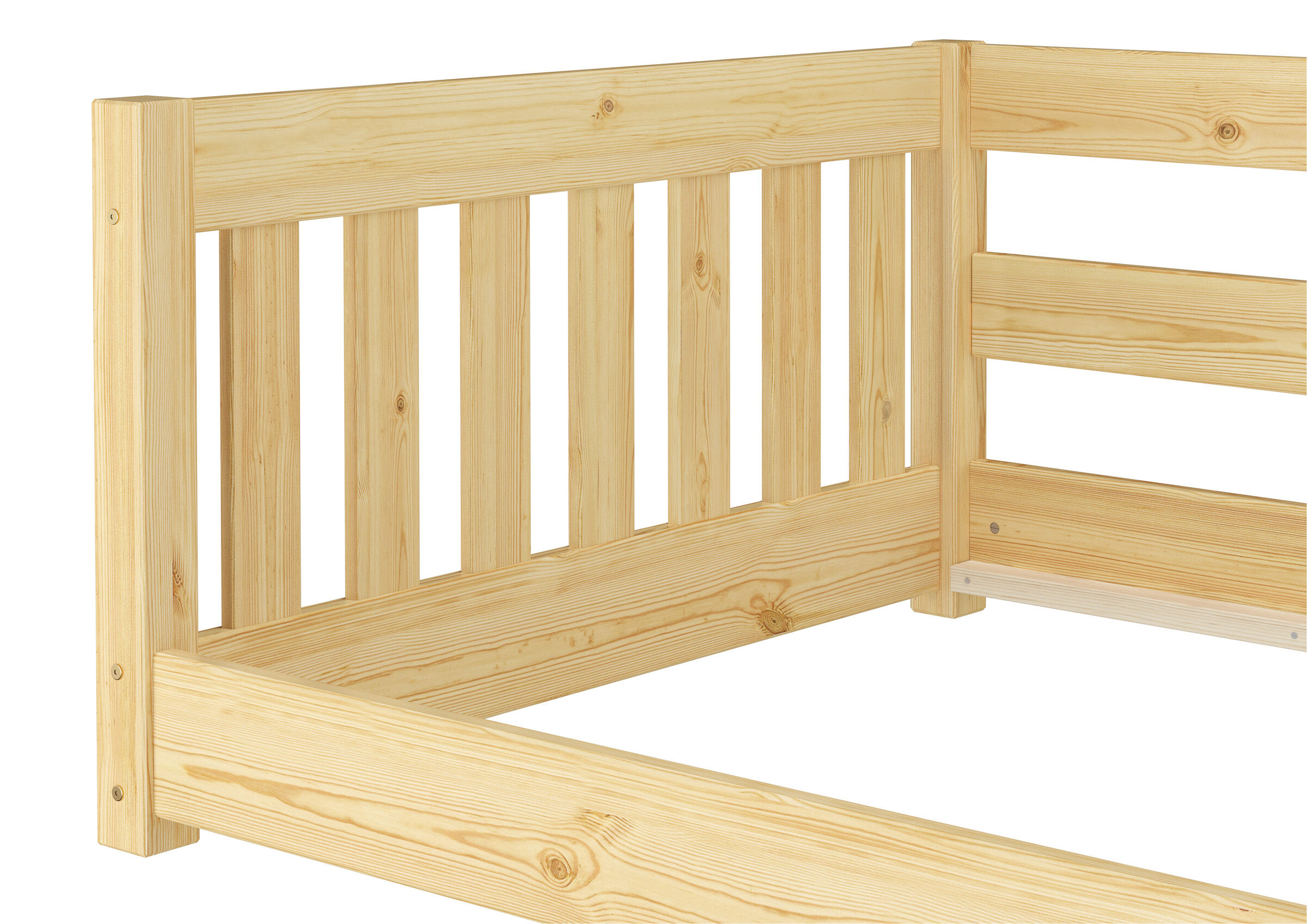 Holzbett, Bettgestell, Massivholz, Kiefernholz, Lattenrostauflage, Bilddetail Kinderbett