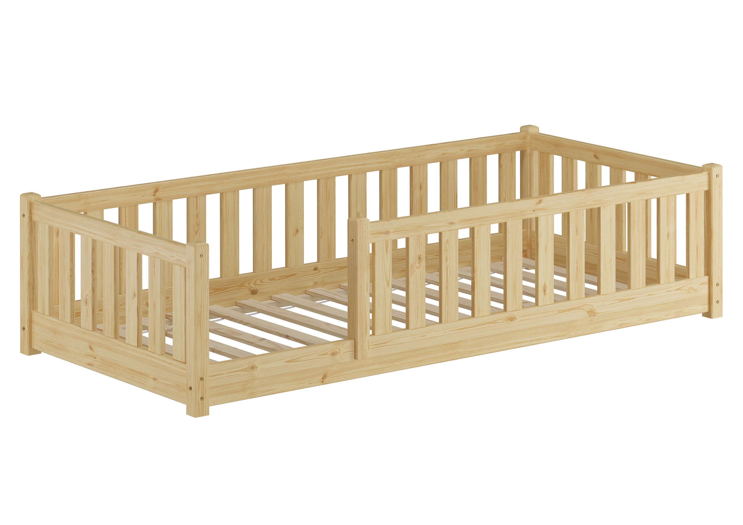 Kinderbett, Kriebs, Holz, Naturholz, Gitterbett, Sicheres Kindebett 80x180 mit Rollrost