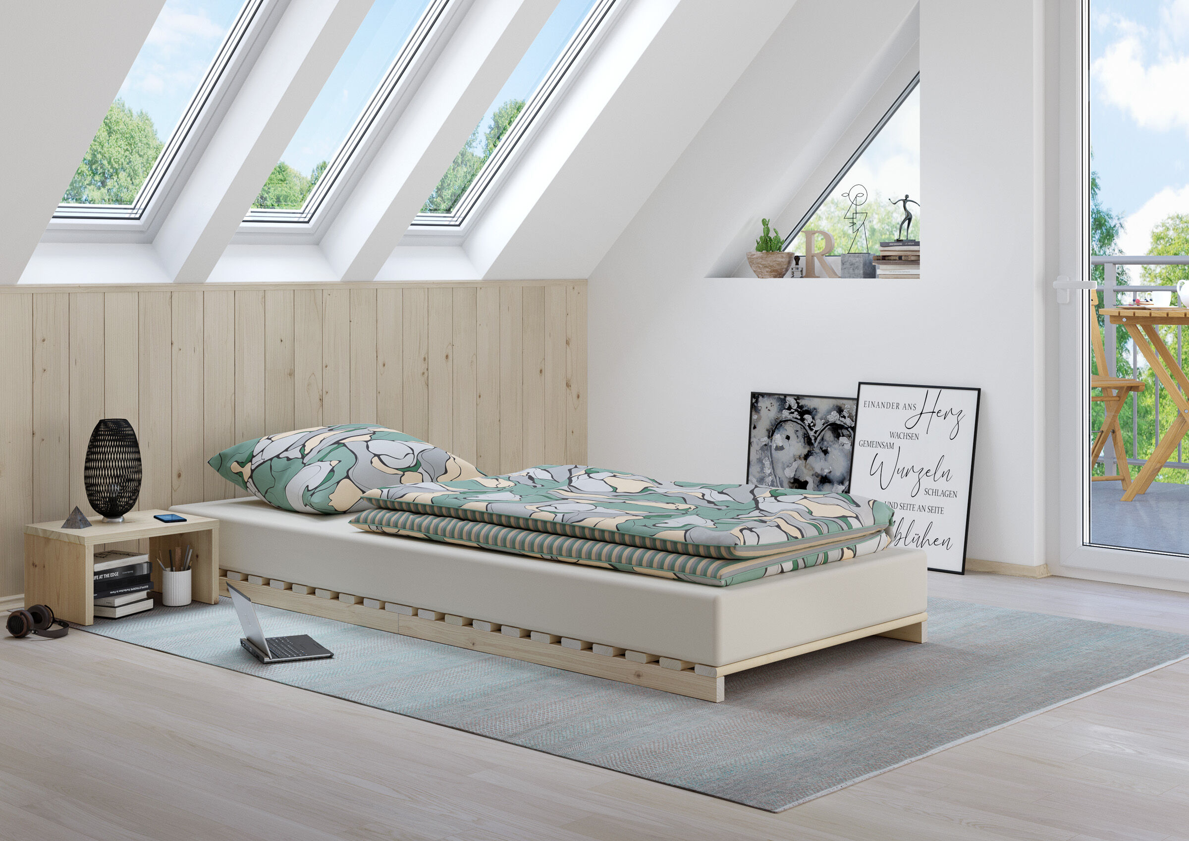 bett, boxspringbett, massivholz, stoffbett, bettzeug, Gästebett niedrig