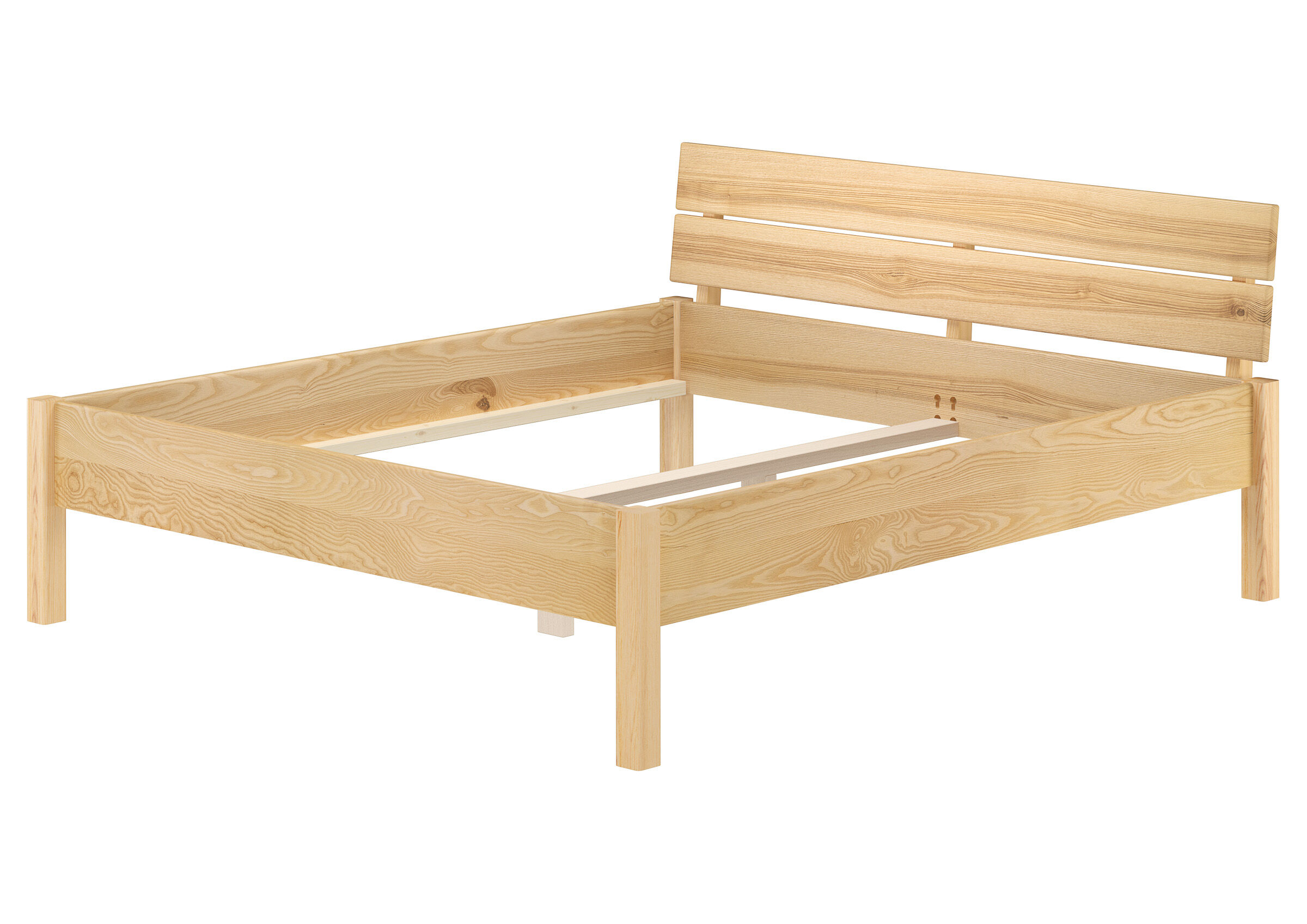 Holzbett, Einfache Holzbettkonstruktion, Kopfteil aus Holz, Bettrahmen, Naturholz, Metallfreies Bettrahmen 160x200 Esche mit Kopflehne