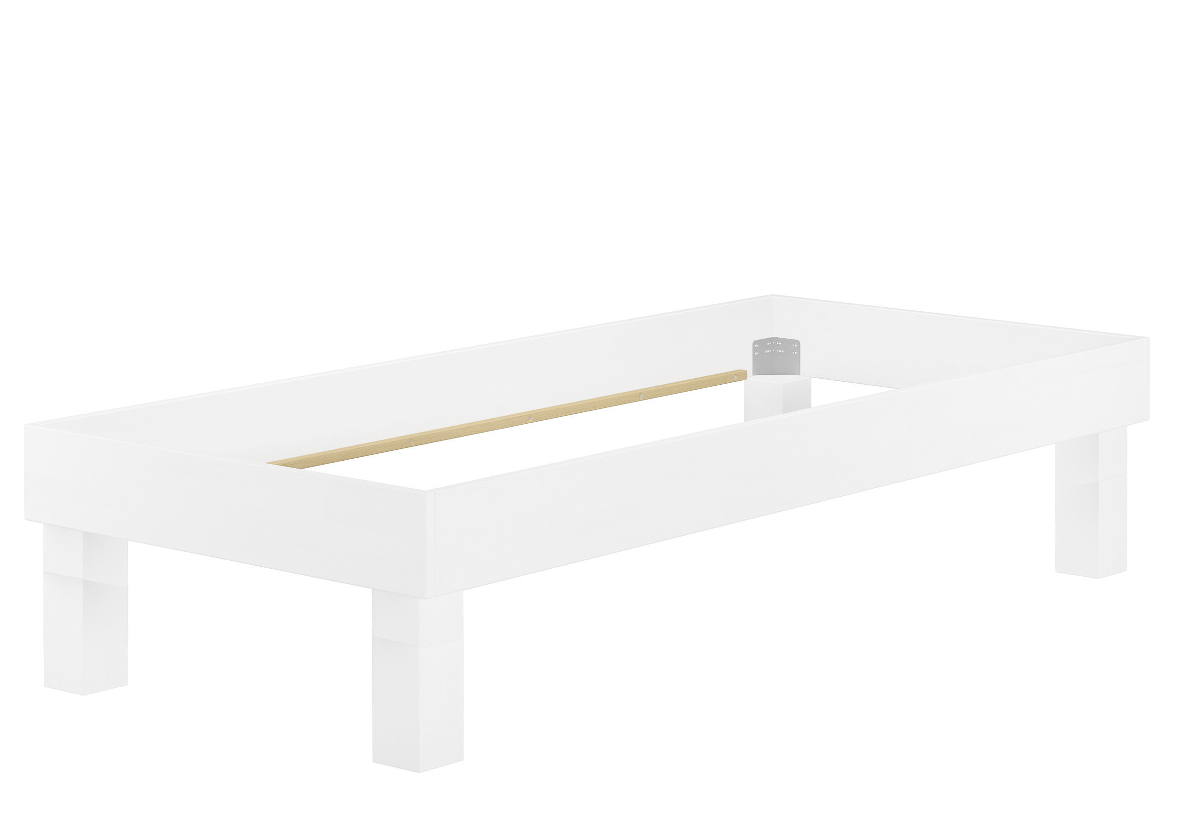 Einzelbett 100x200 waschweiß mit hohen Füßen Holzbett Einzelbett Buche Bettrahmen Futonbett Breite wählbar mit hohen Füßen V-60.87W-H
