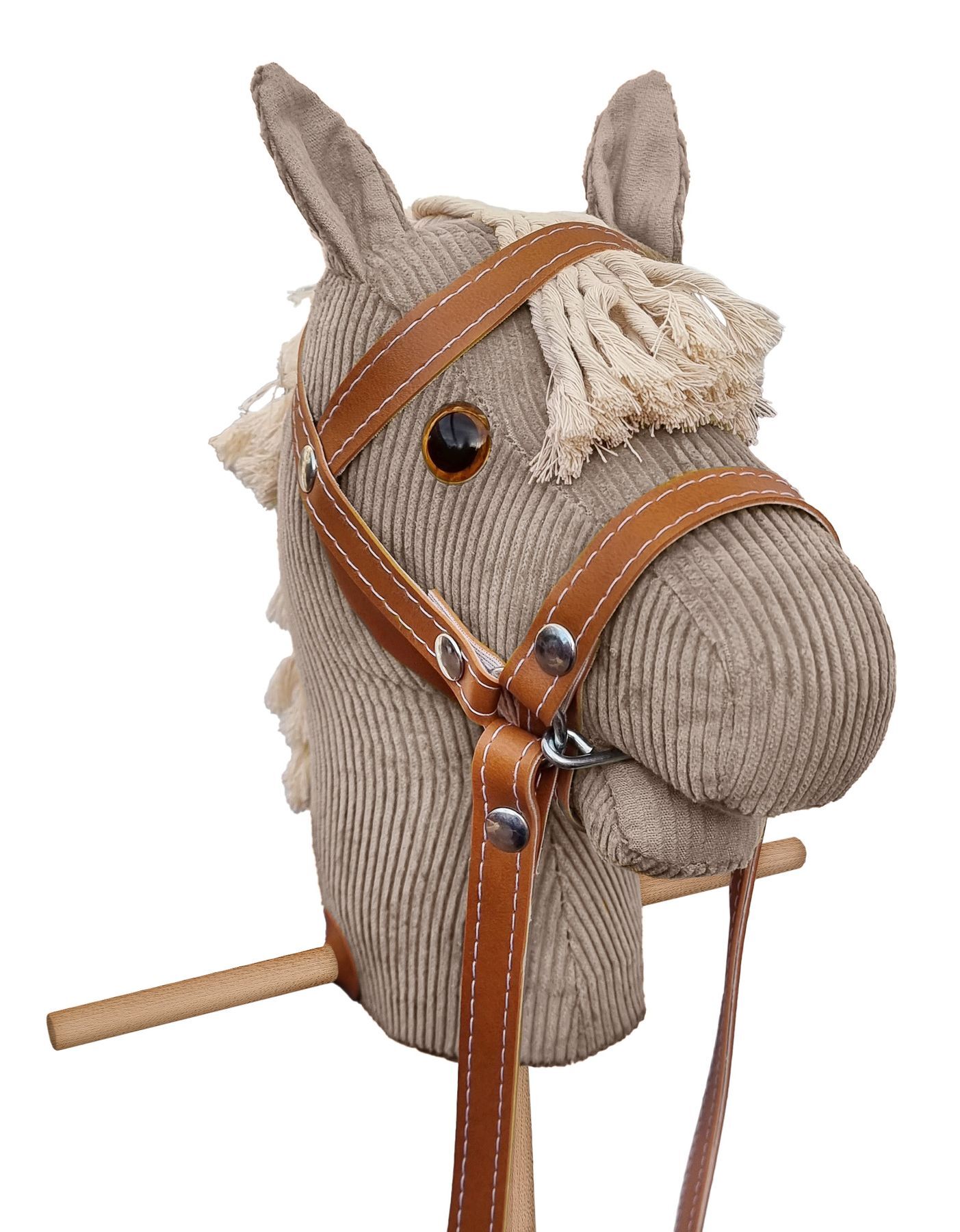 Kuscheltier, Pferd, Cordmaterial, Sattelgurt, Holzstab, Hobby Horsing